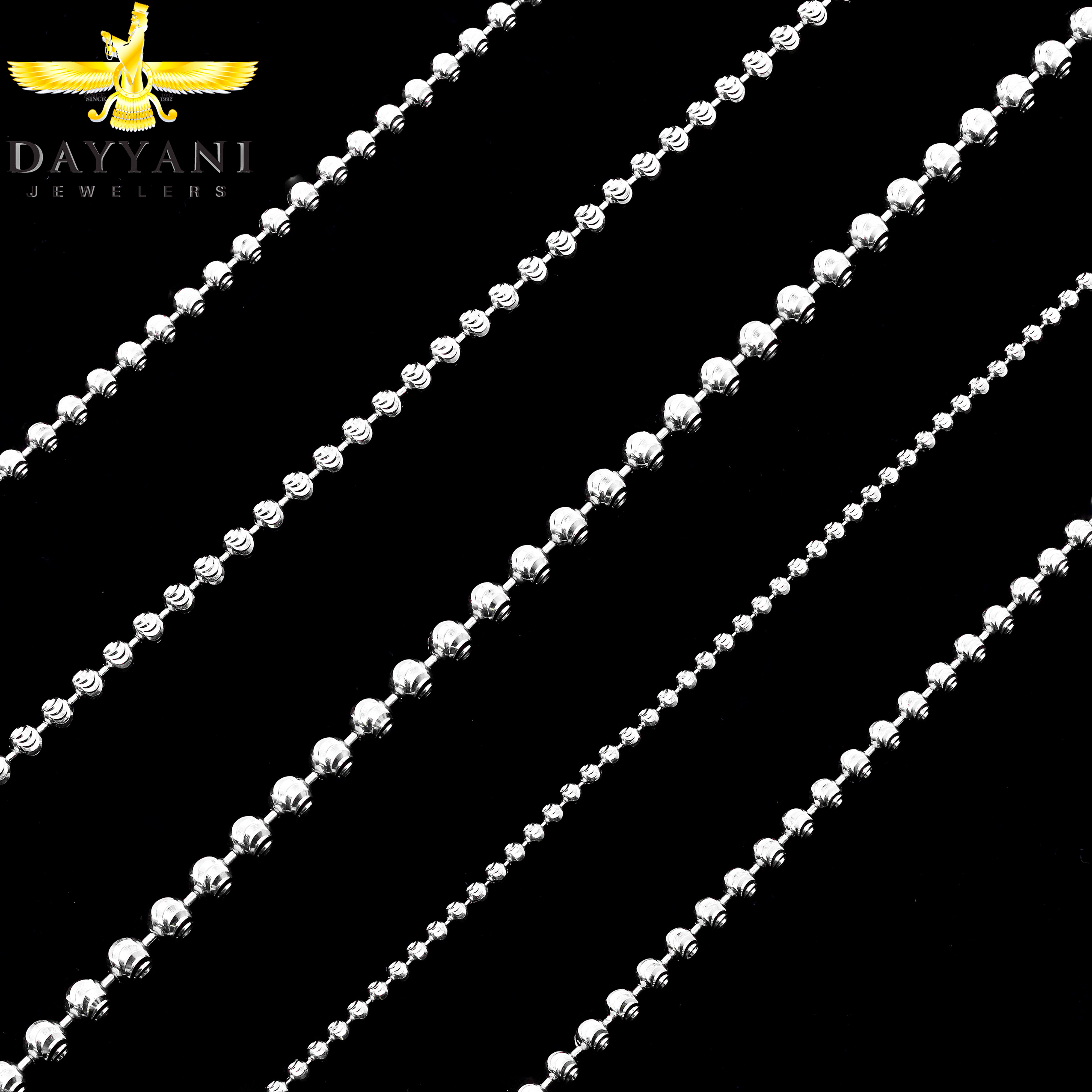 10KT Solid Moon Cut White Gold Chain