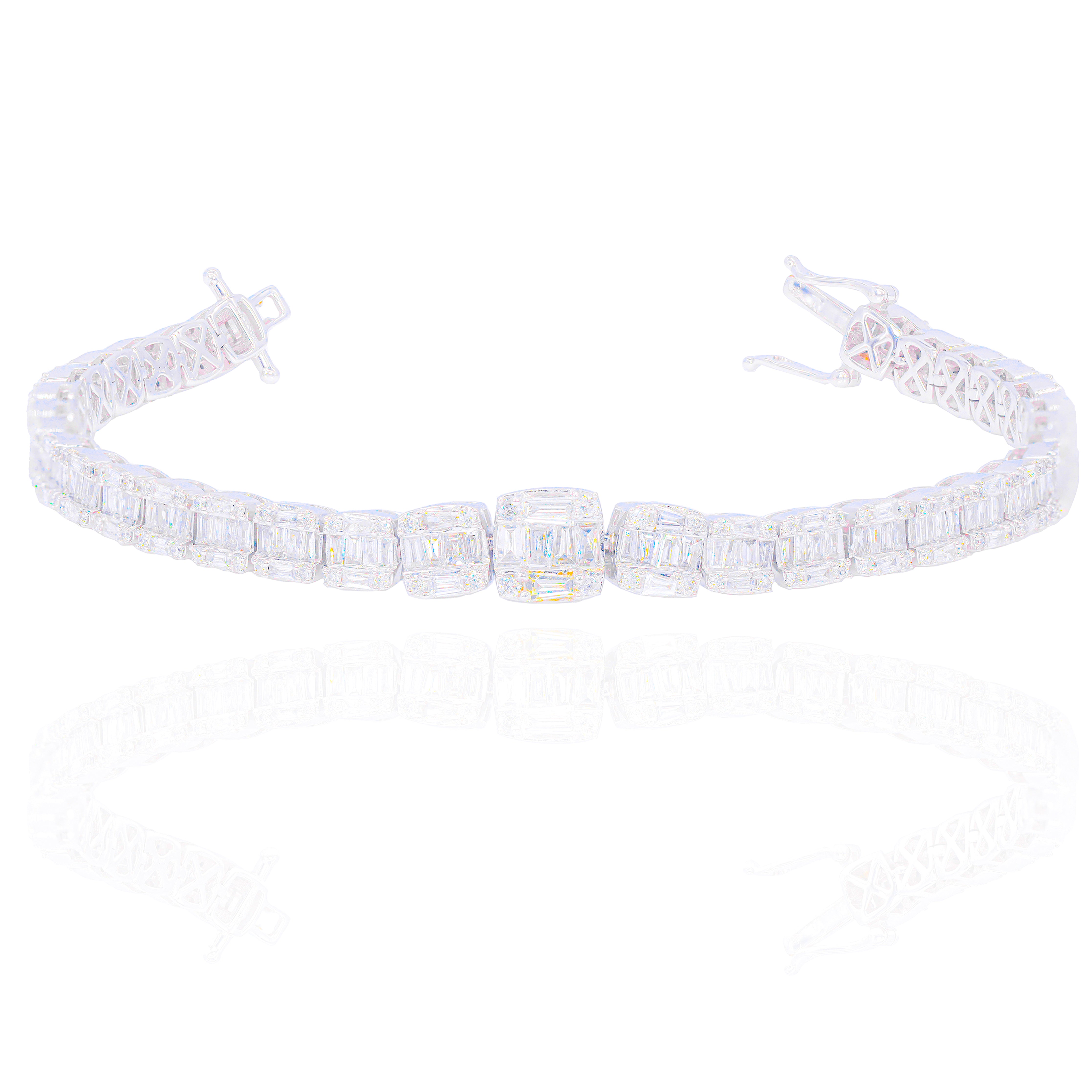 Square Link Baguette & Round Diamond Bracelet