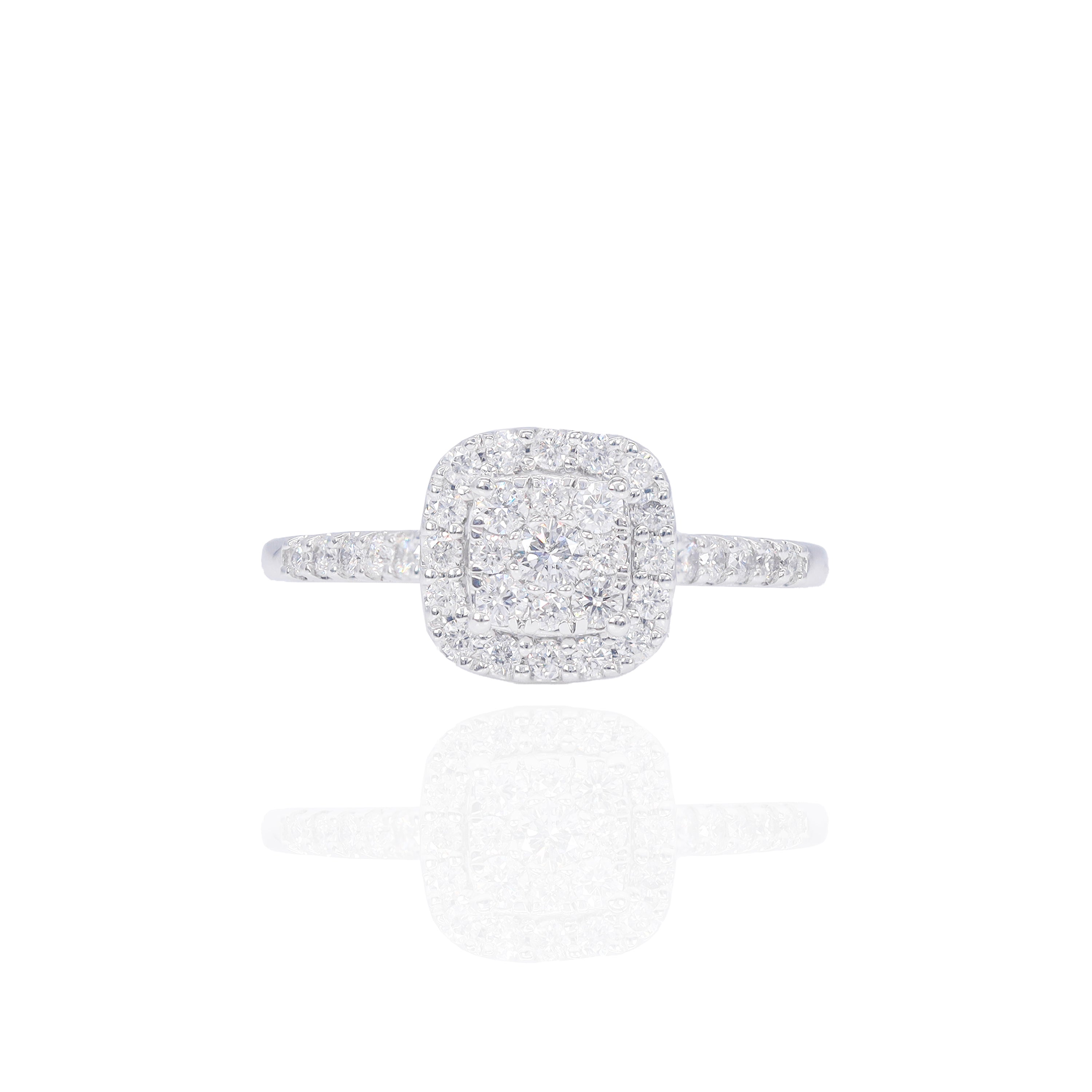 Square Shape with Halo Diamond Engagement Ring & Band