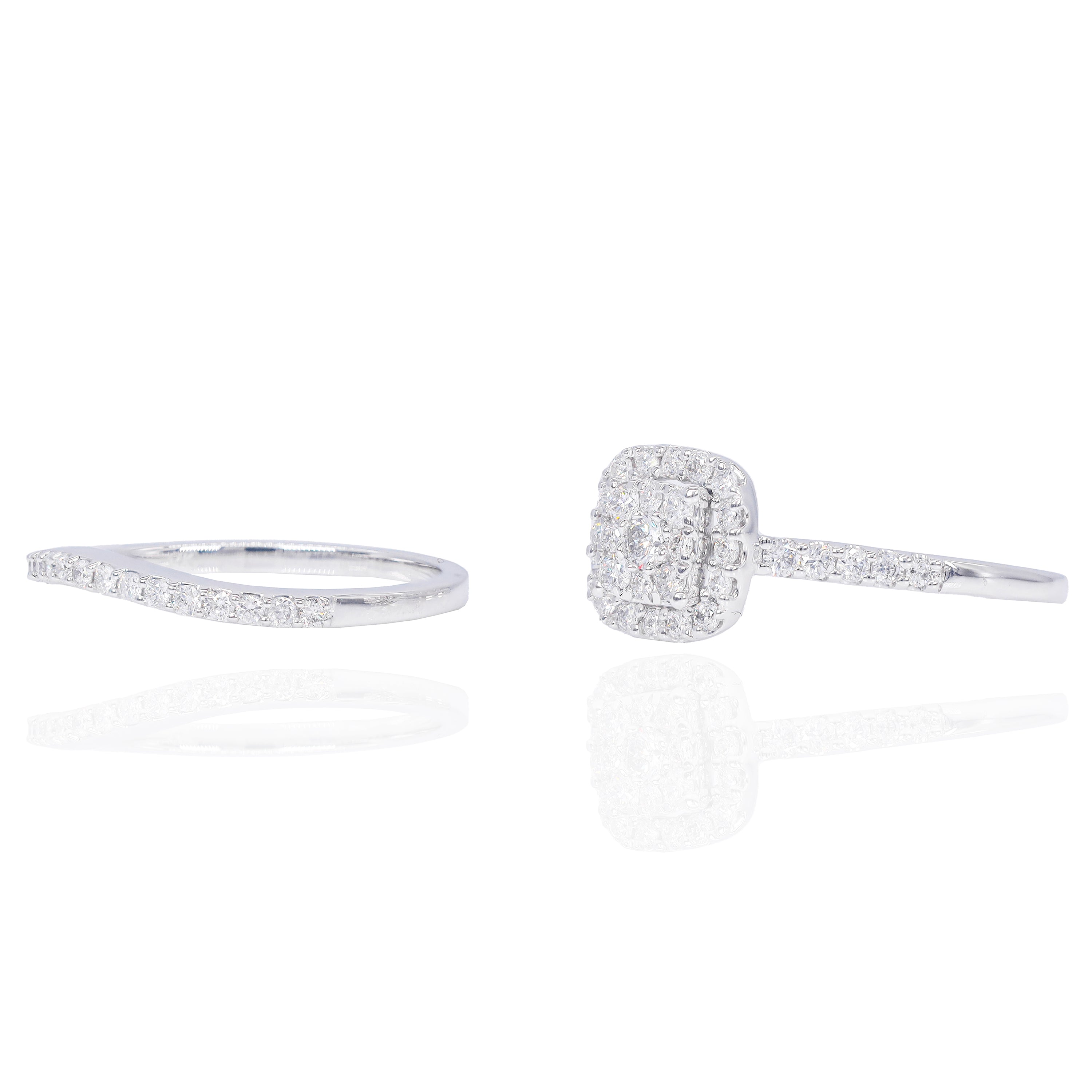 Square Shape with Halo Diamond Engagement Ring & Band