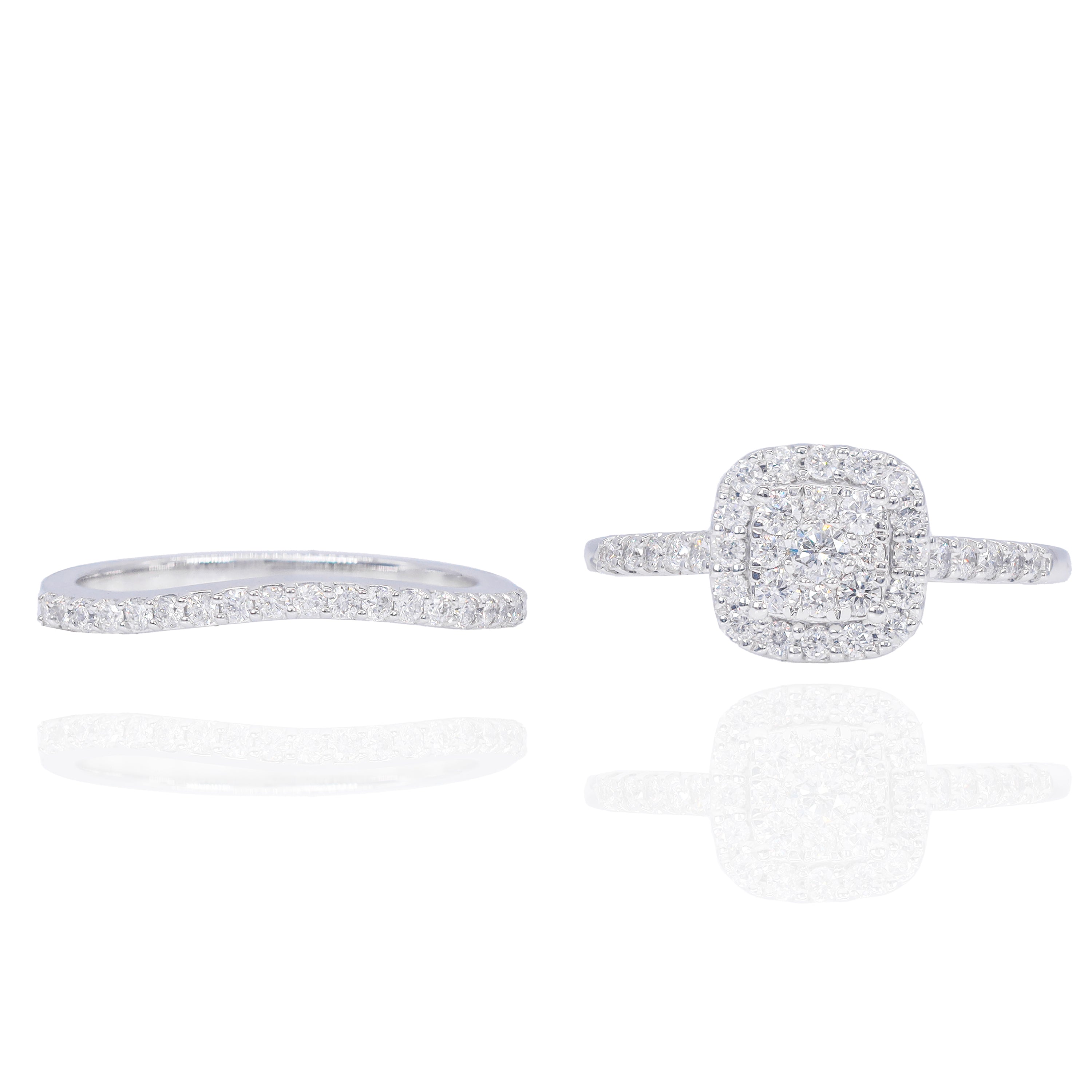 Square Shape with Halo Diamond Engagement Ring & Band