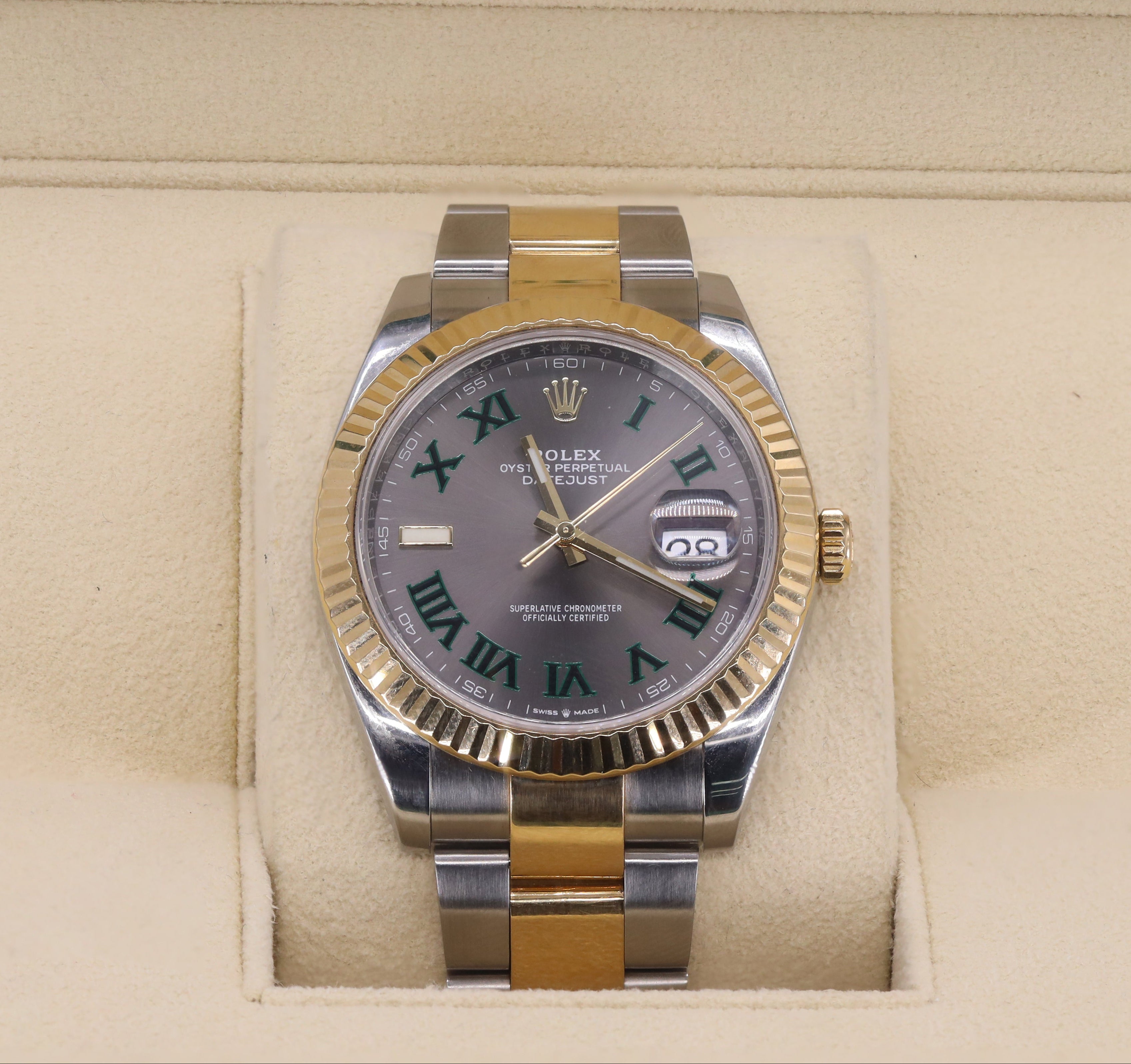 Rolex 126333 Datejust 41mm Mens Oyster Two-Tone 18K Gold Fluted Bezel & Wimbledon Dial