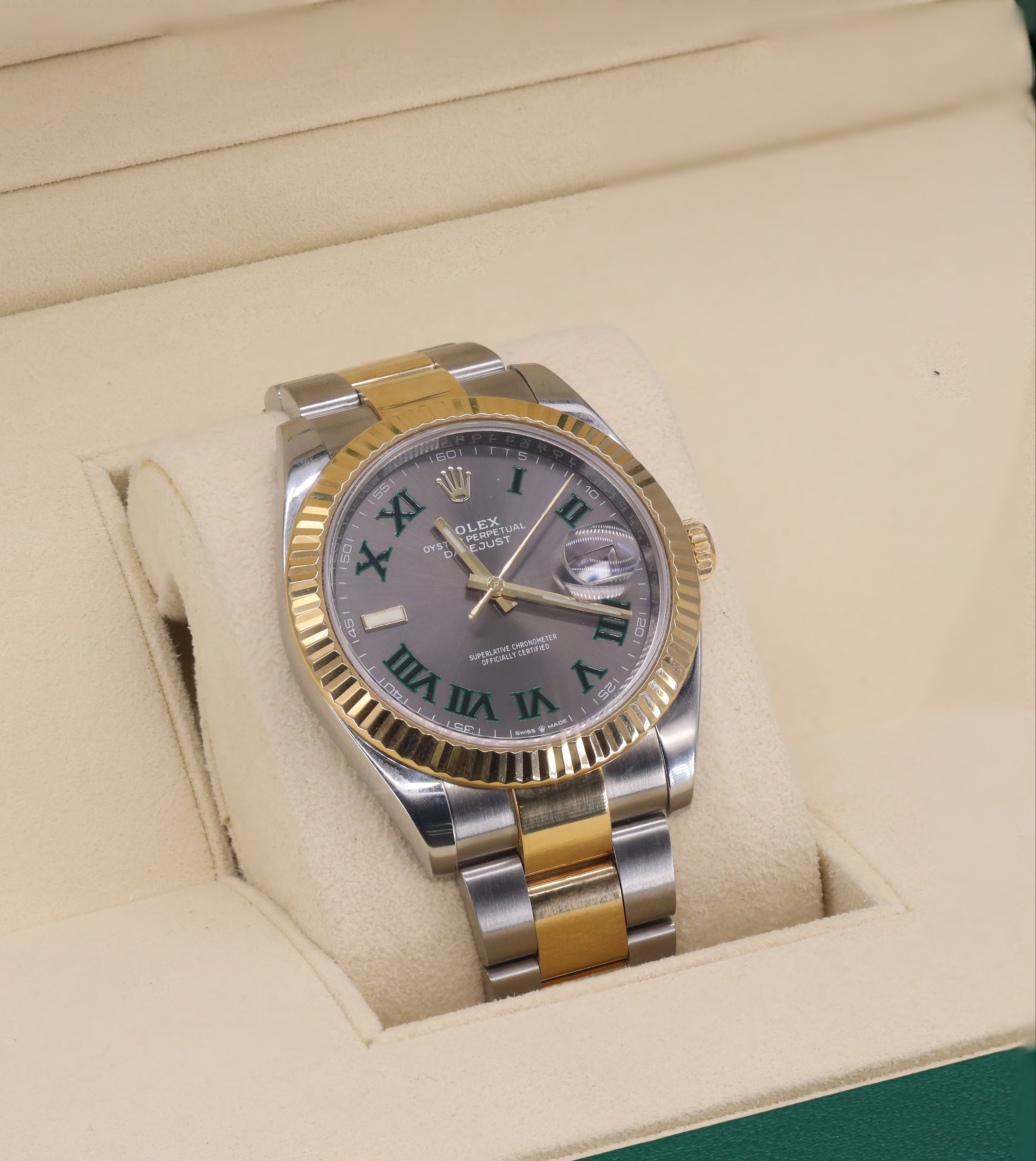 Rolex 126333 Datejust 41mm Mens Oyster Two-Tone 18K Gold Fluted Bezel & Wimbledon Dial