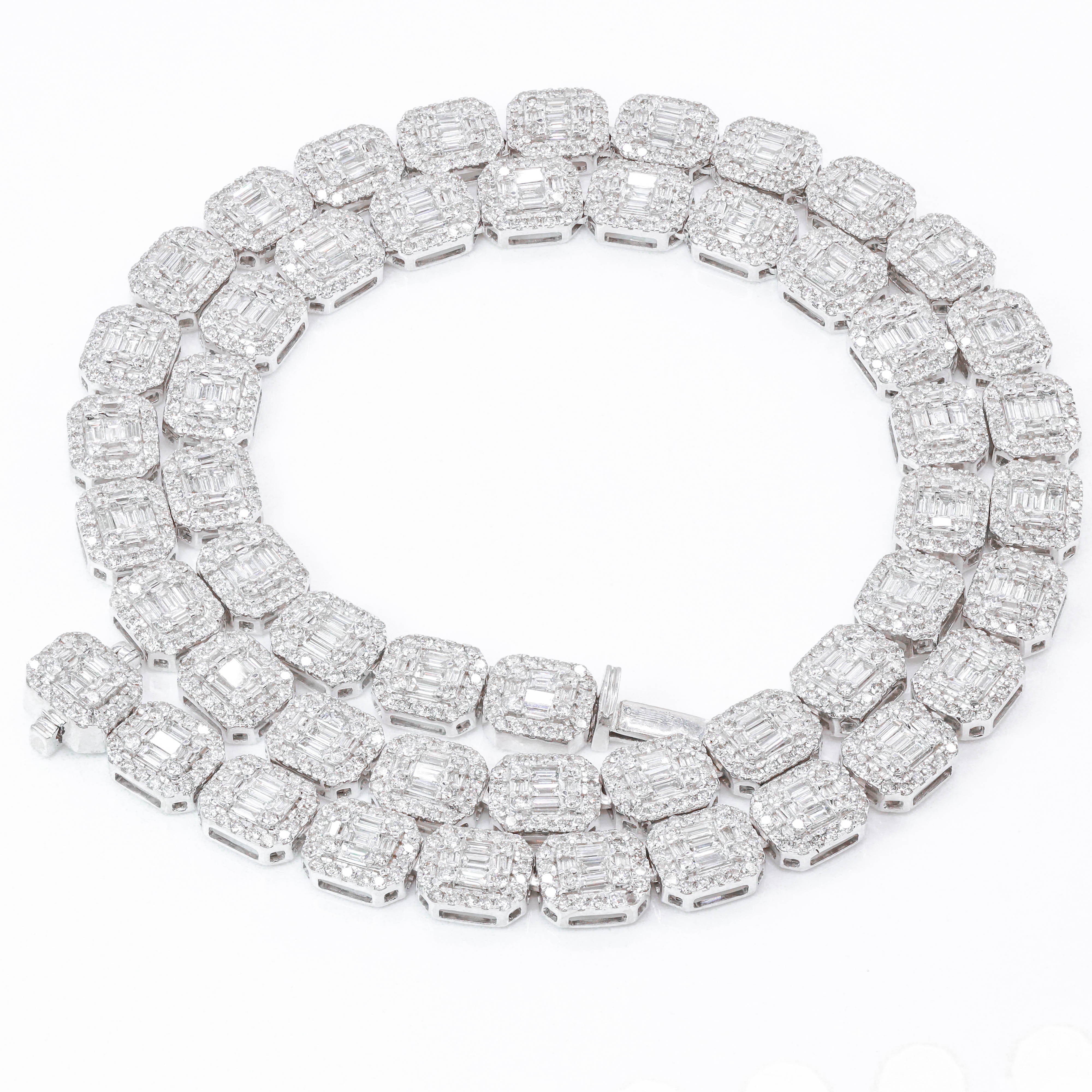 Square Baguette Diamond Tennis Link Chain