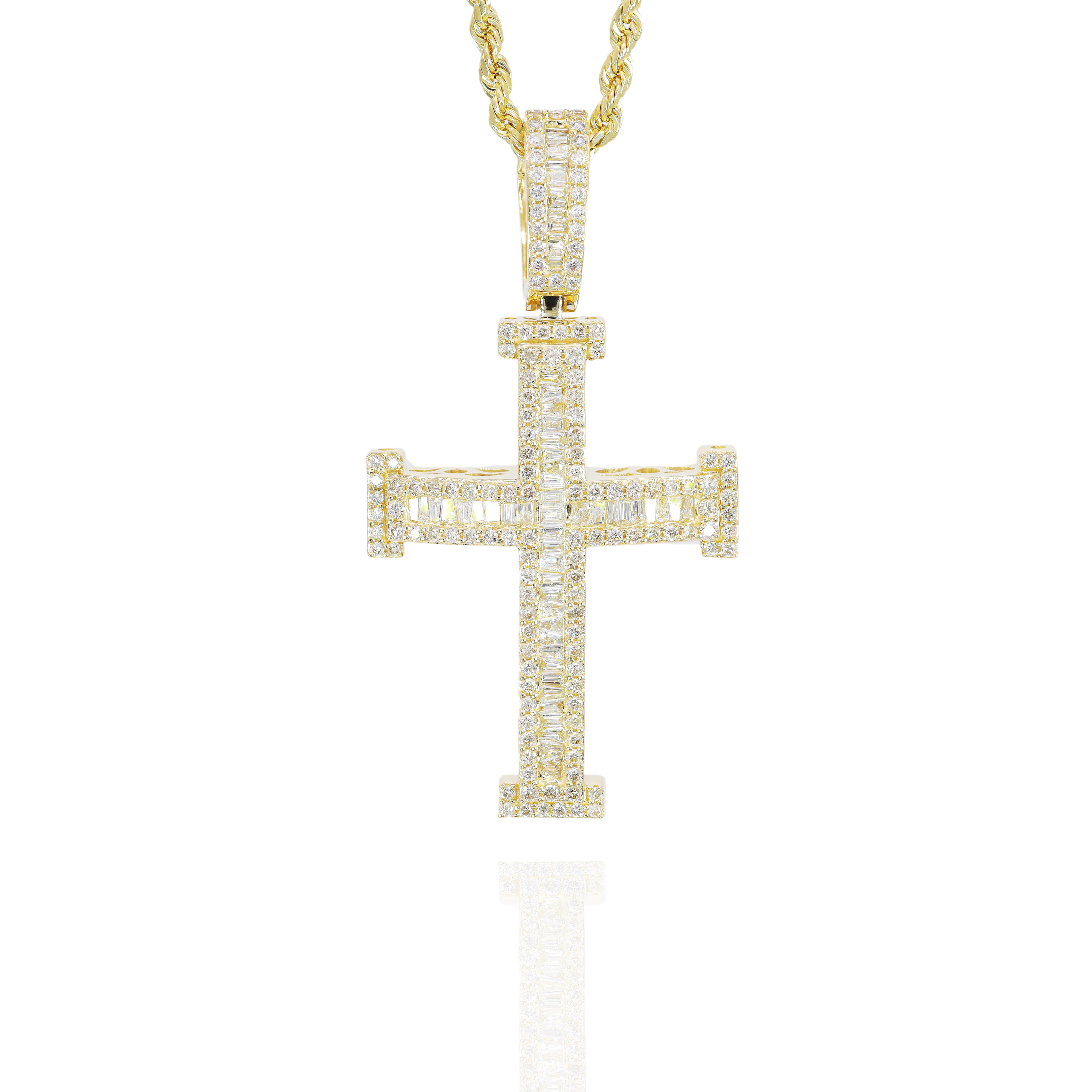 Baguette Diamond Cross With Column Border Pendant