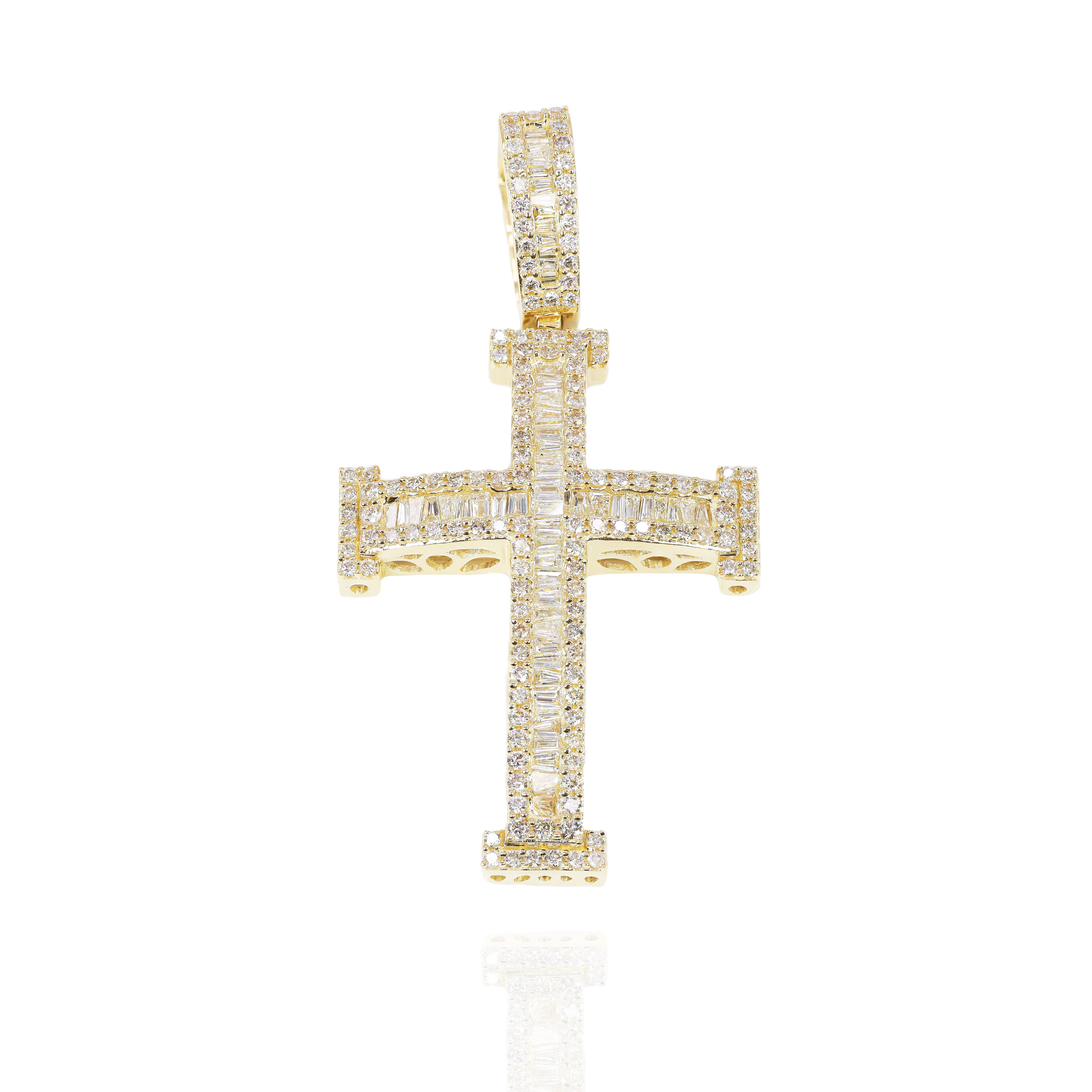 Baguette Diamond Cross With Column Border Pendant