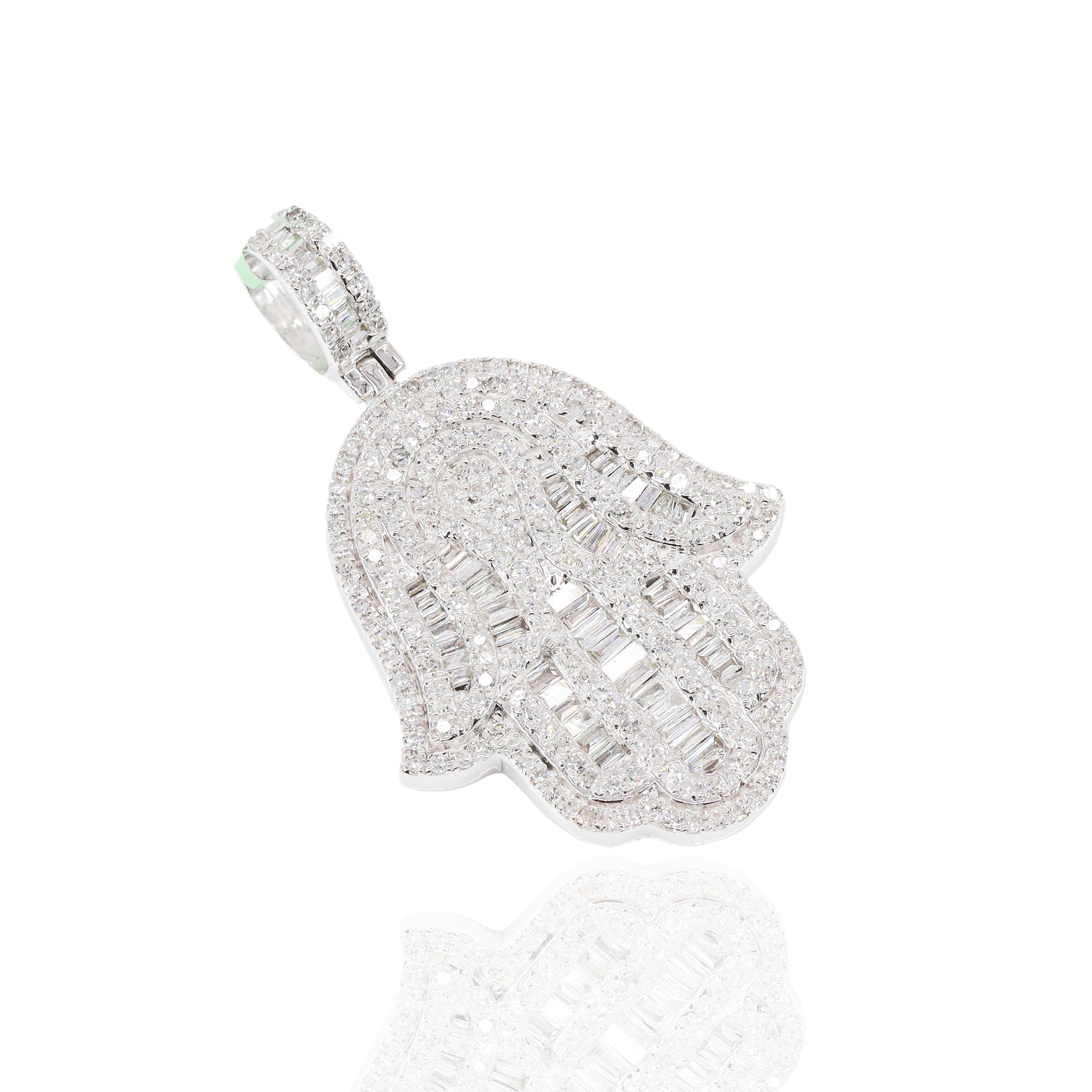 Hamza Hand Baguette Diamond Pendant