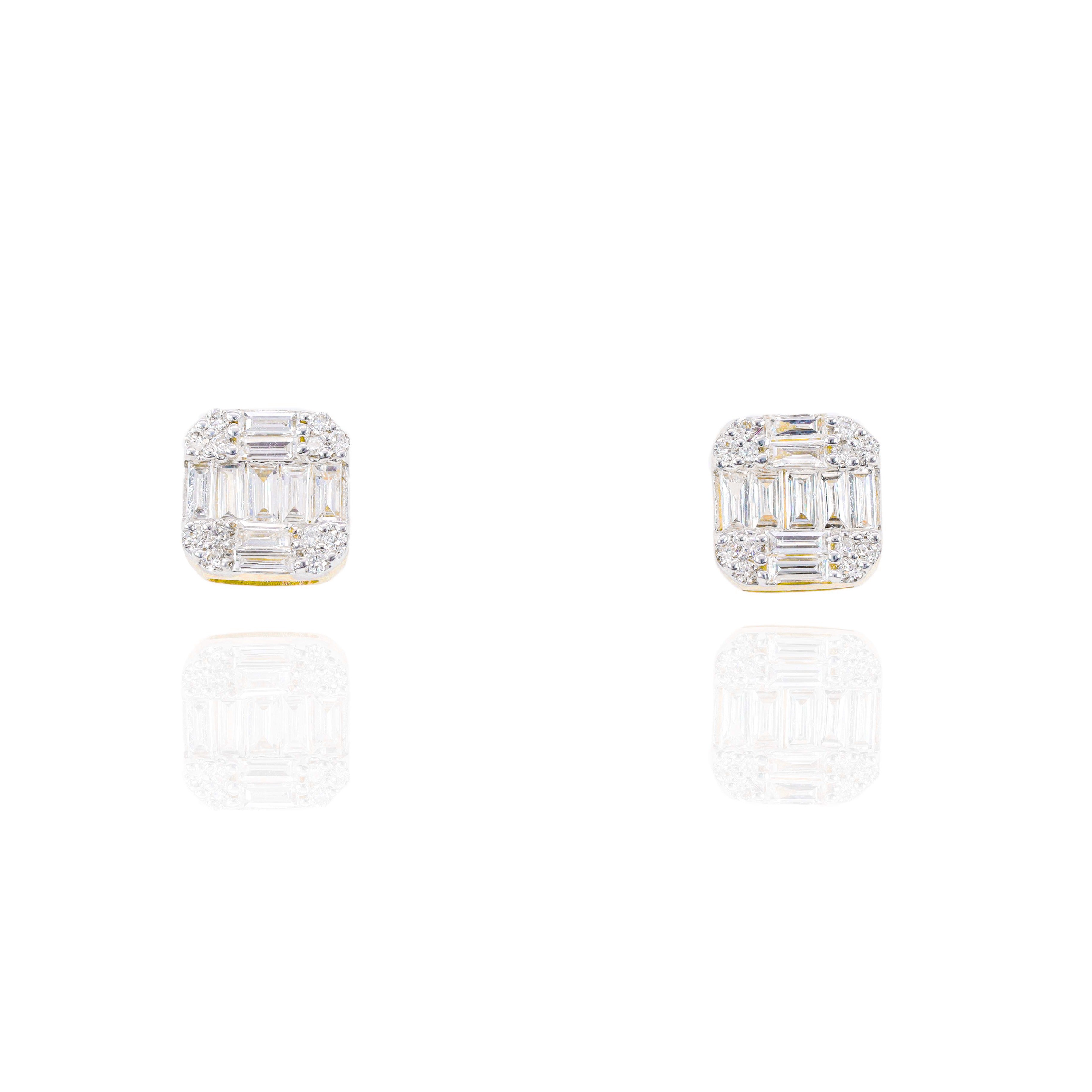 Square Baguette Diamond Cluster Earrings