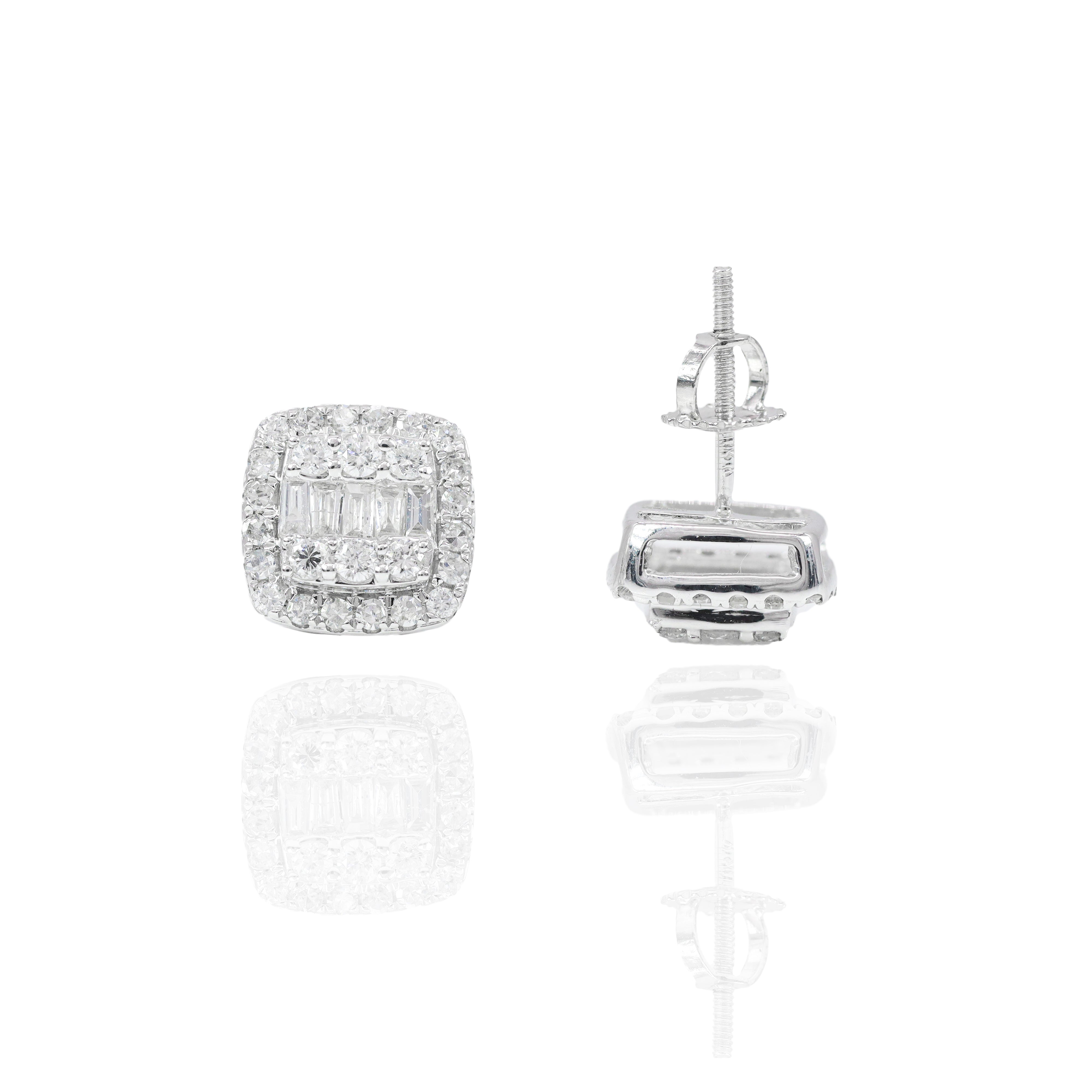 Middle Baguette with Two Row Diamond Border Earrings