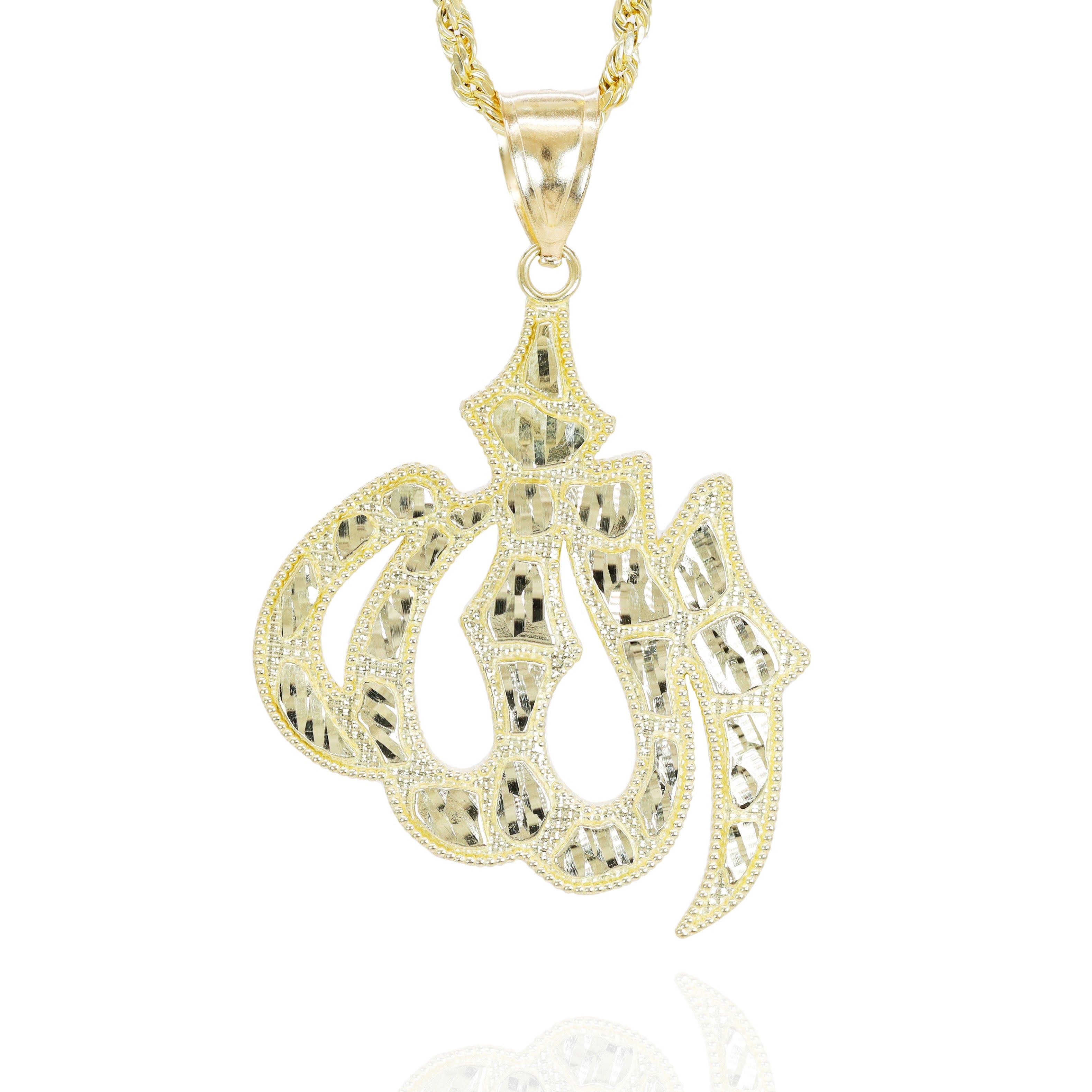 Gold pendant with intricate design ALLAH charm