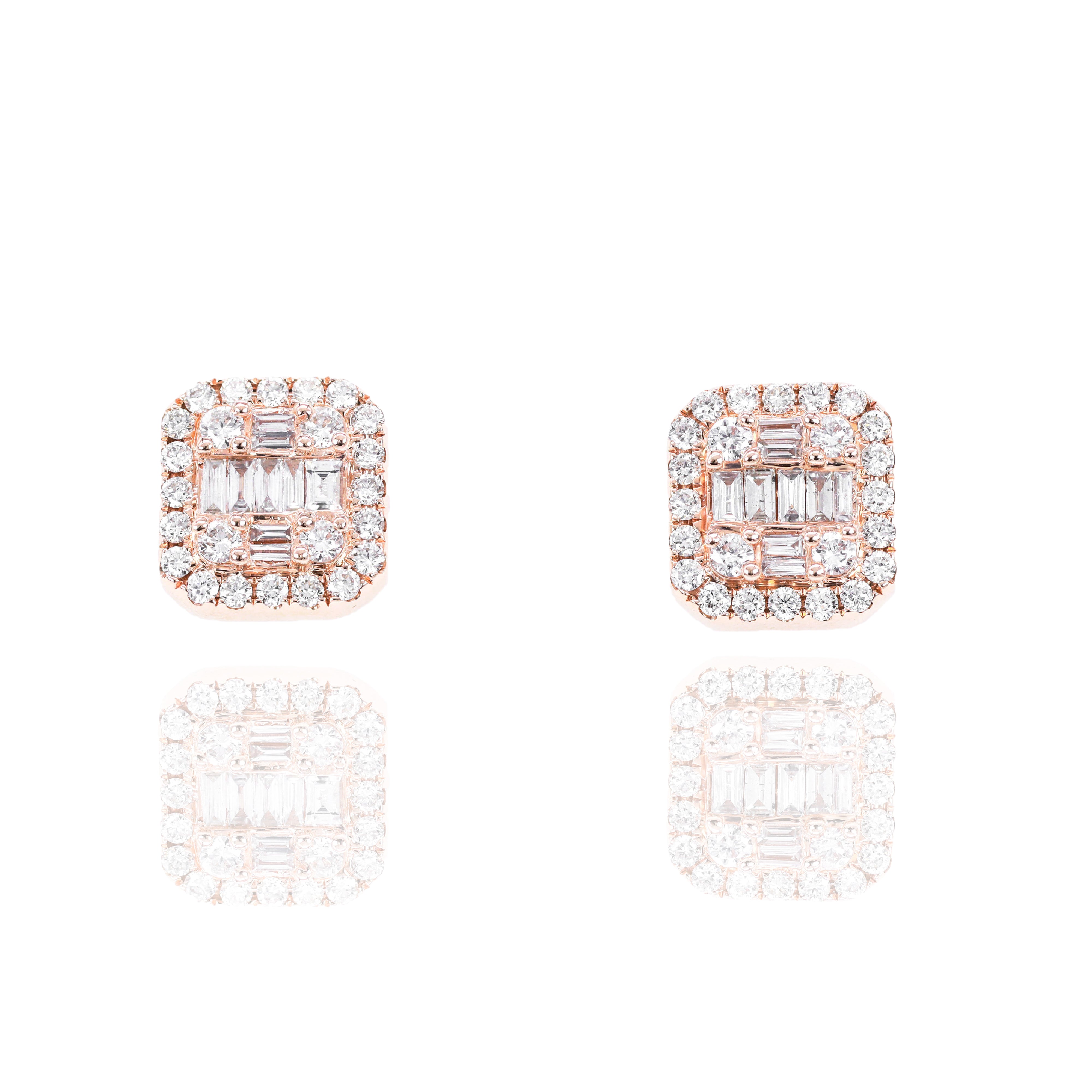 Baguette & Round Diamond Border Earrings