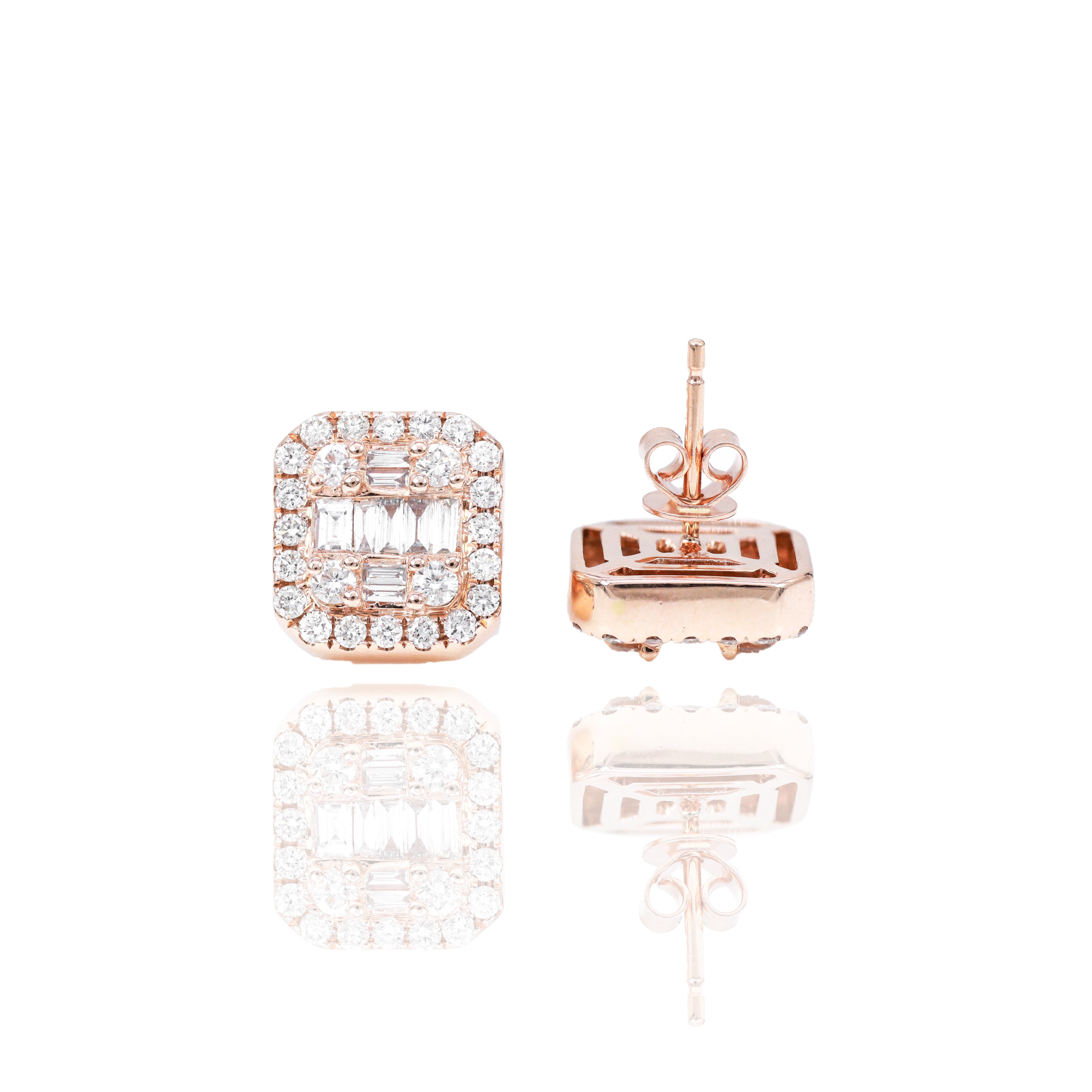 Baguette & Round Diamond Border Earrings