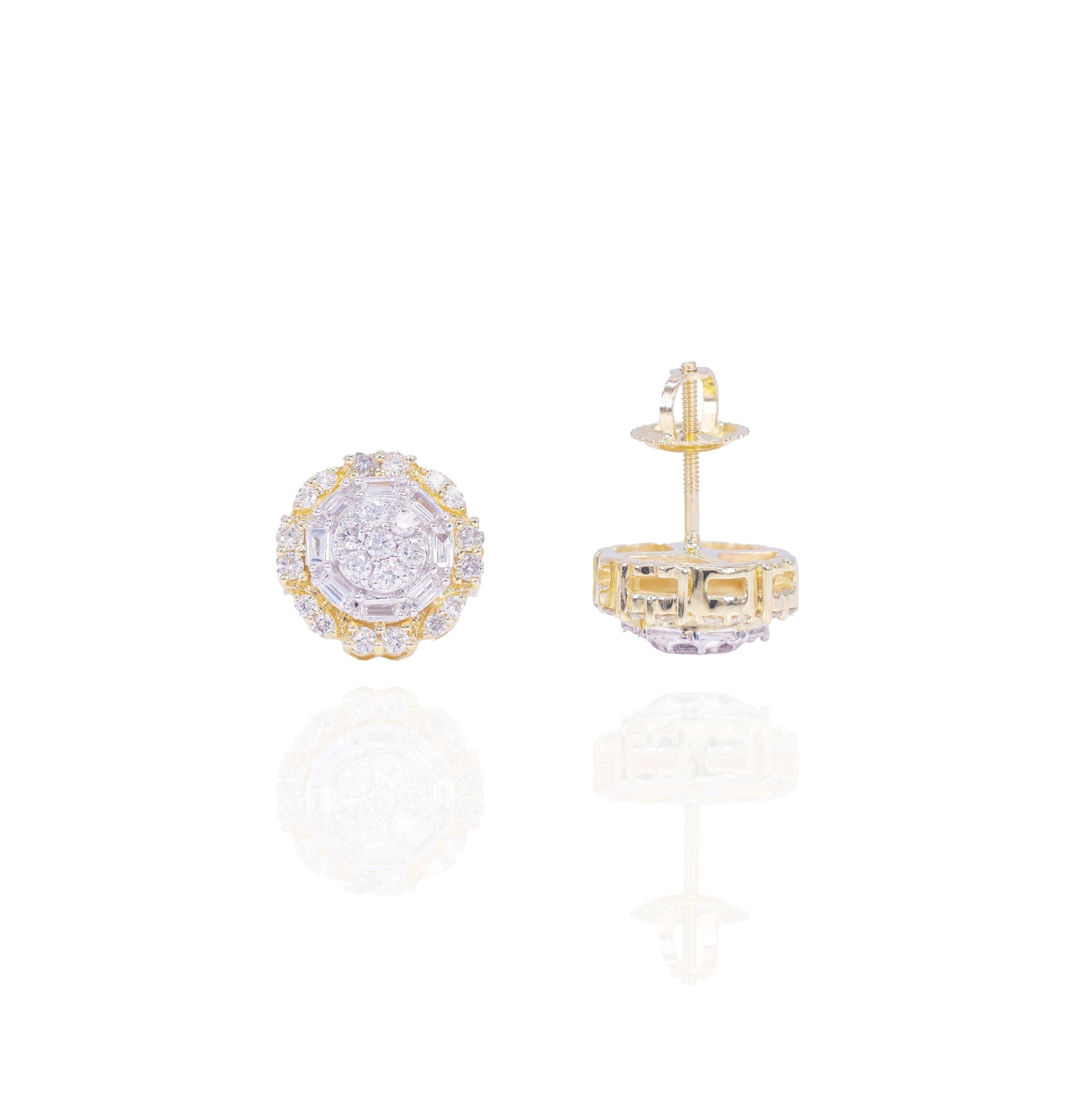Layered Cluster Baguette & Round Diamond Earrings