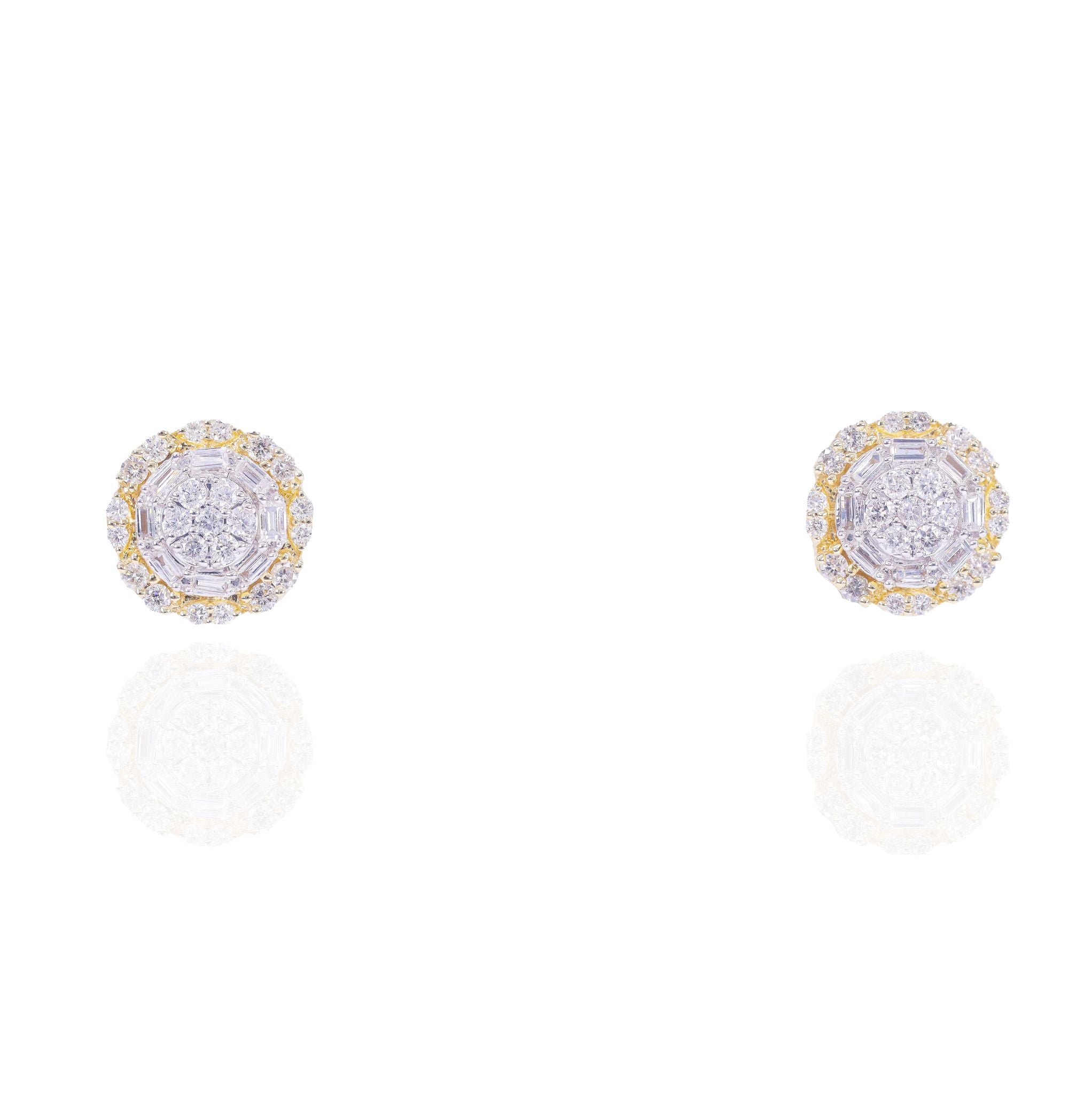 Layered Cluster Baguette & Round Diamond Earrings