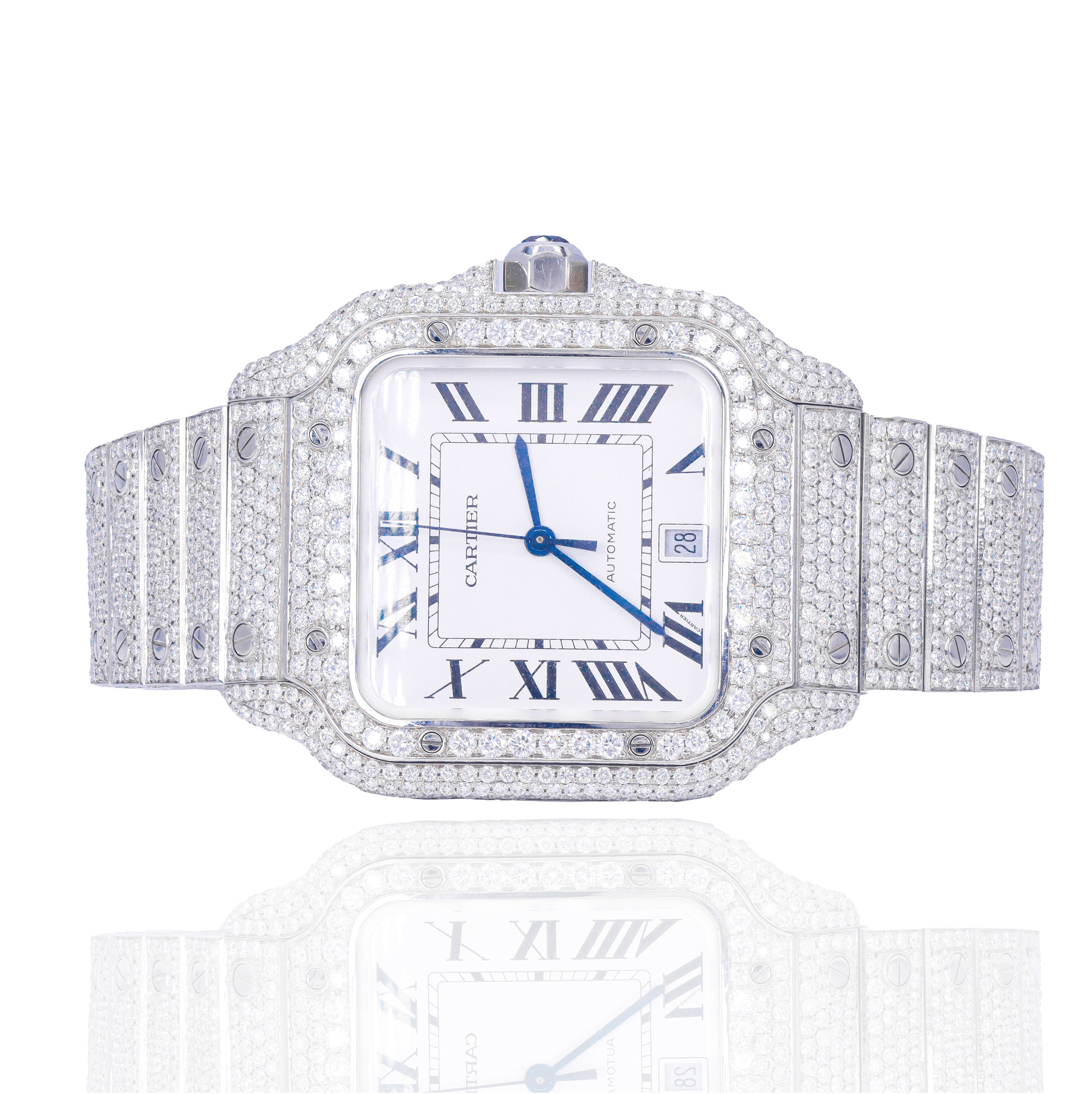 Santos De Cartier Steel Natural VVS Diamond Watch