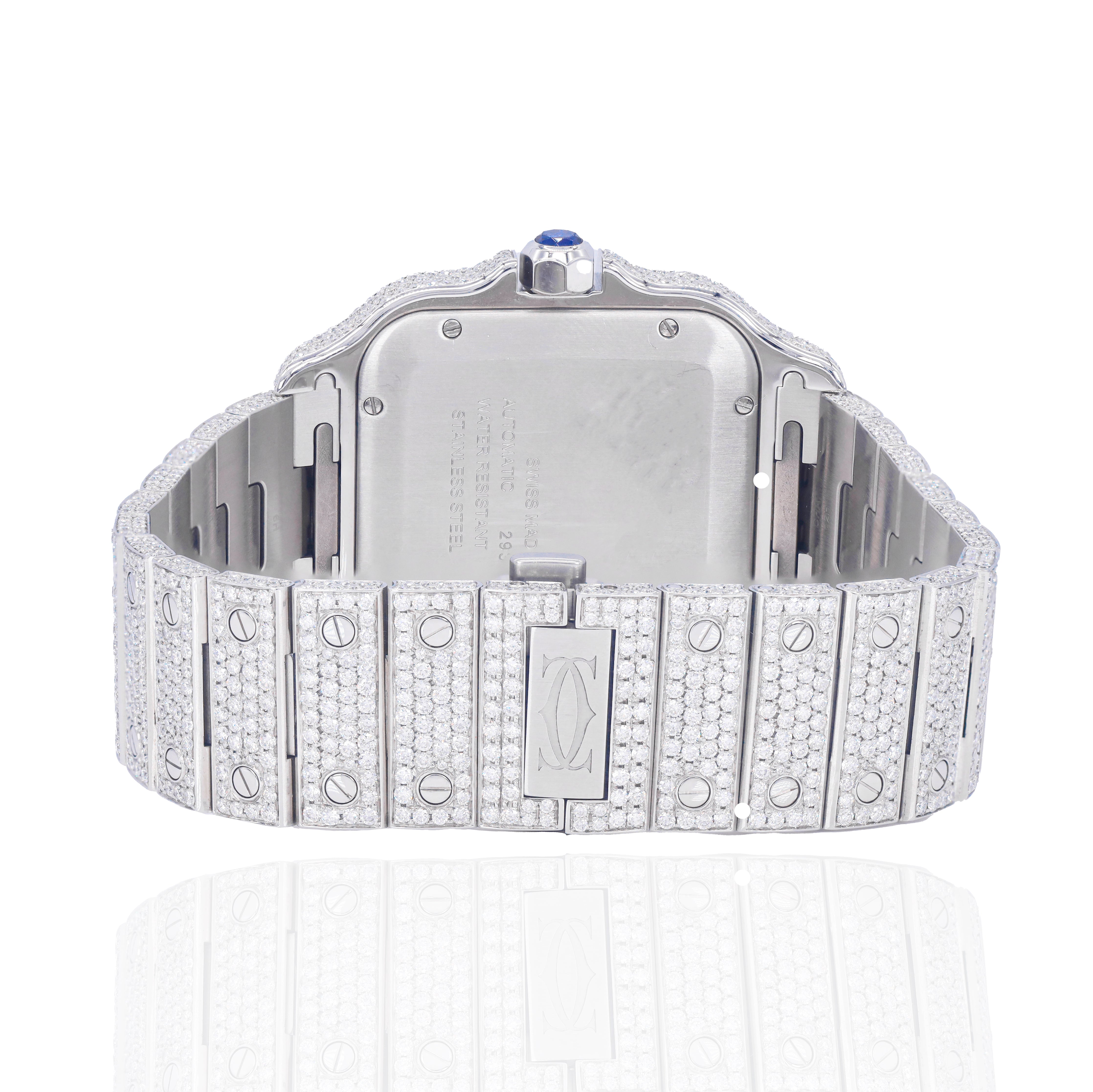 Santos De Cartier Steel Natural VVS Diamond Watch