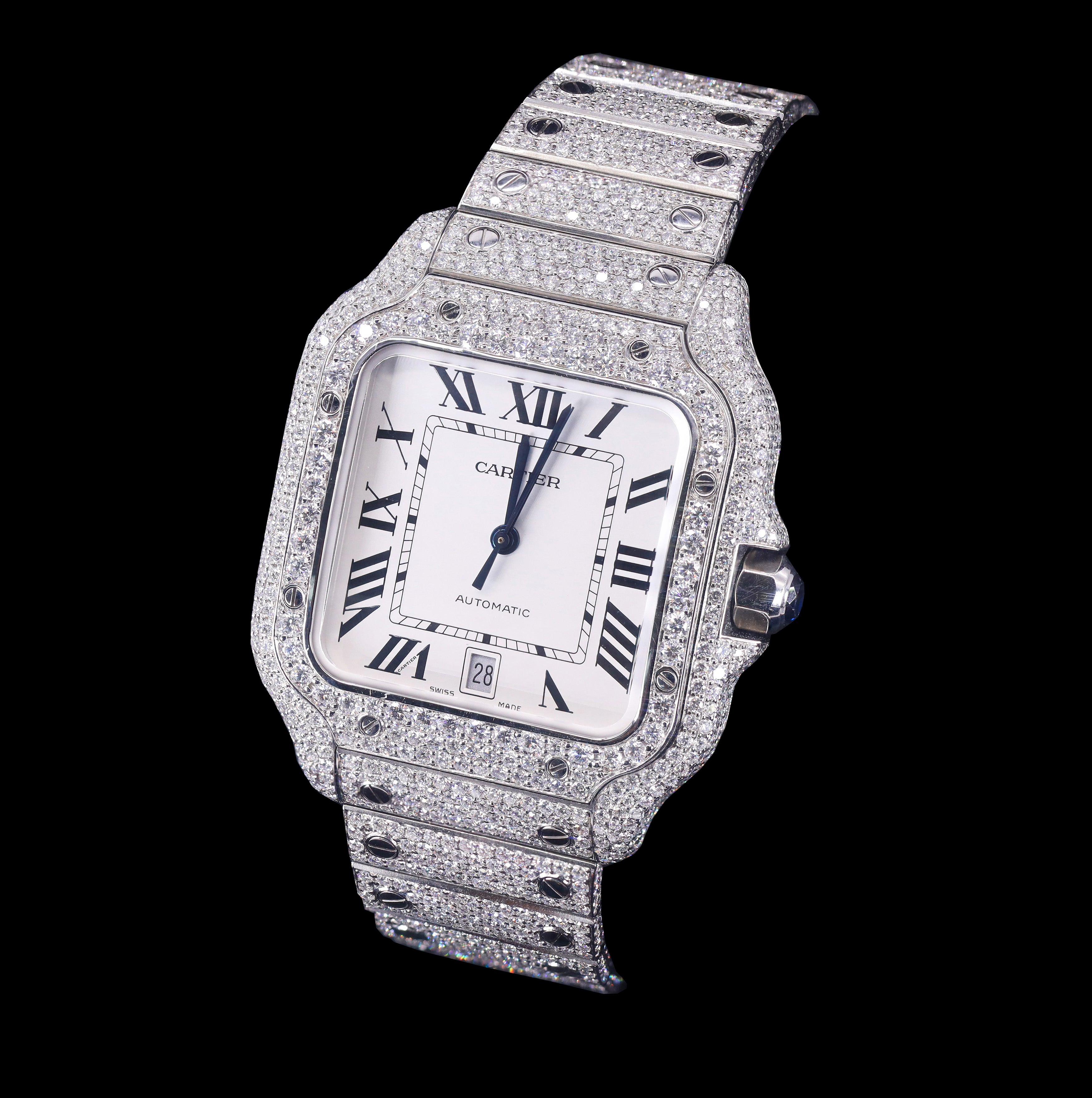 Santos De Cartier Steel Natural VVS Diamond Watch