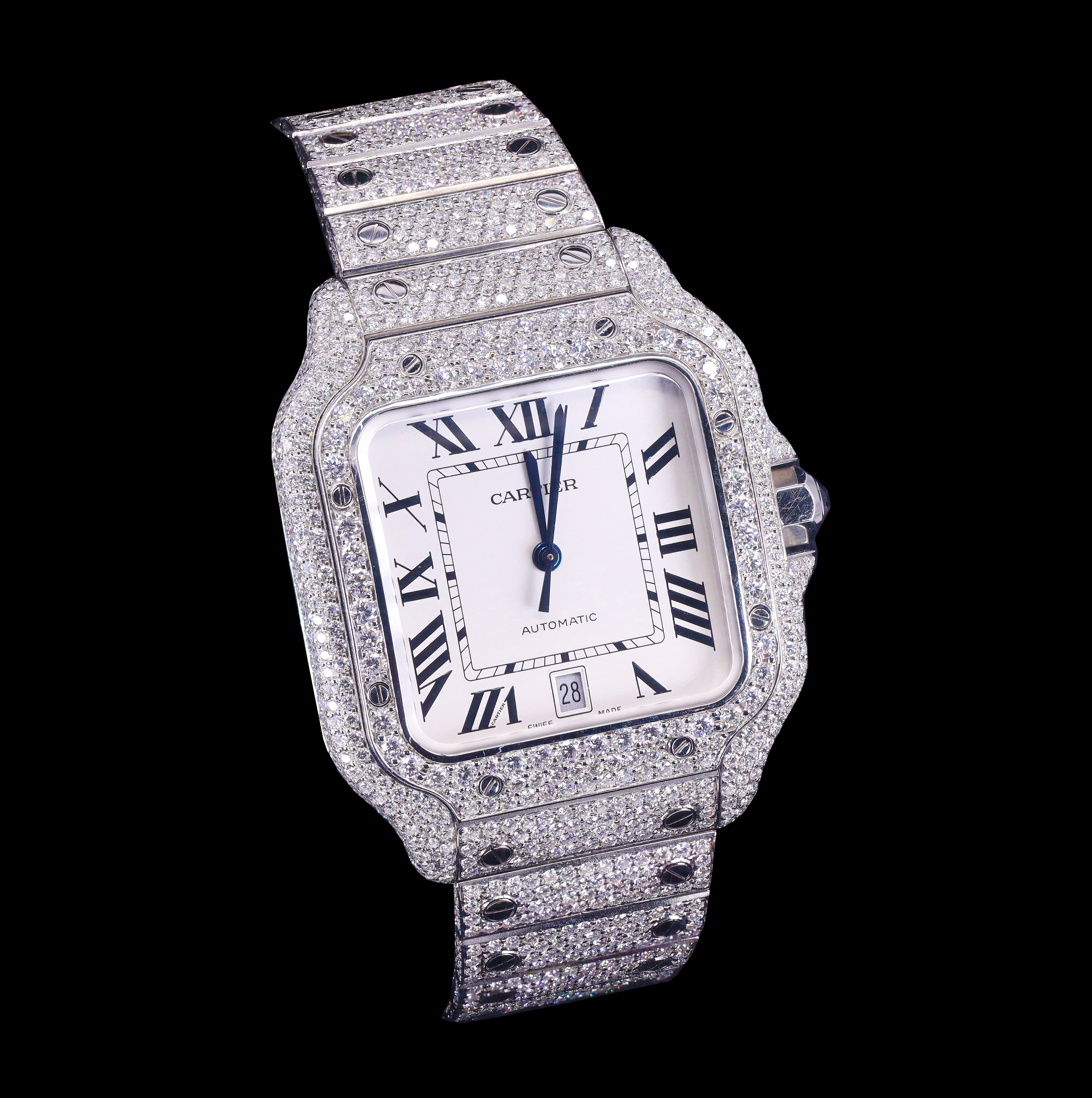 Santos De Cartier Steel Natural VVS Diamond Watch