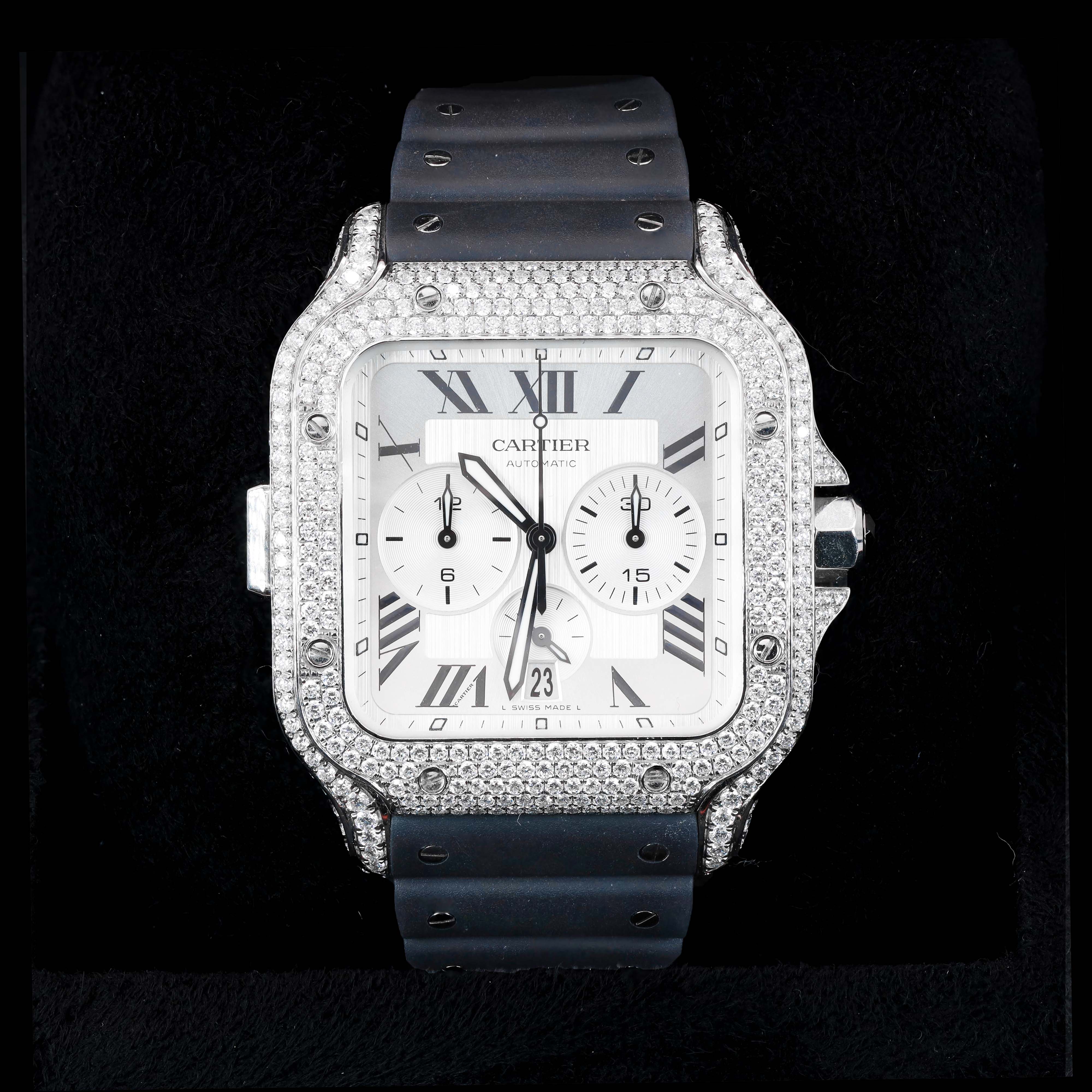 Cartier De Santos Chronograph XL Watch VVS Natural Diamonds