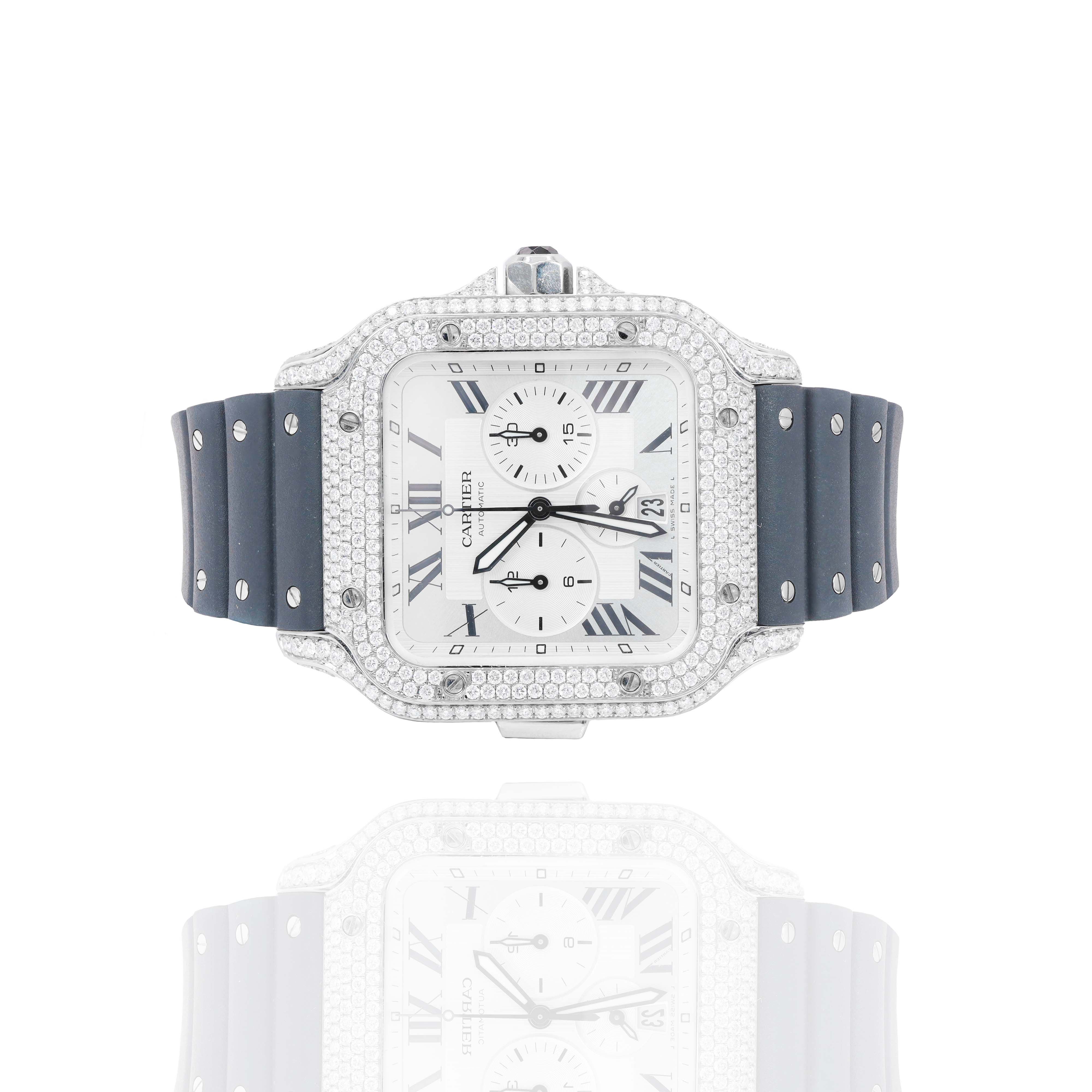 Cartier De Santos Chronograph XL Watch VVS Natural Diamonds