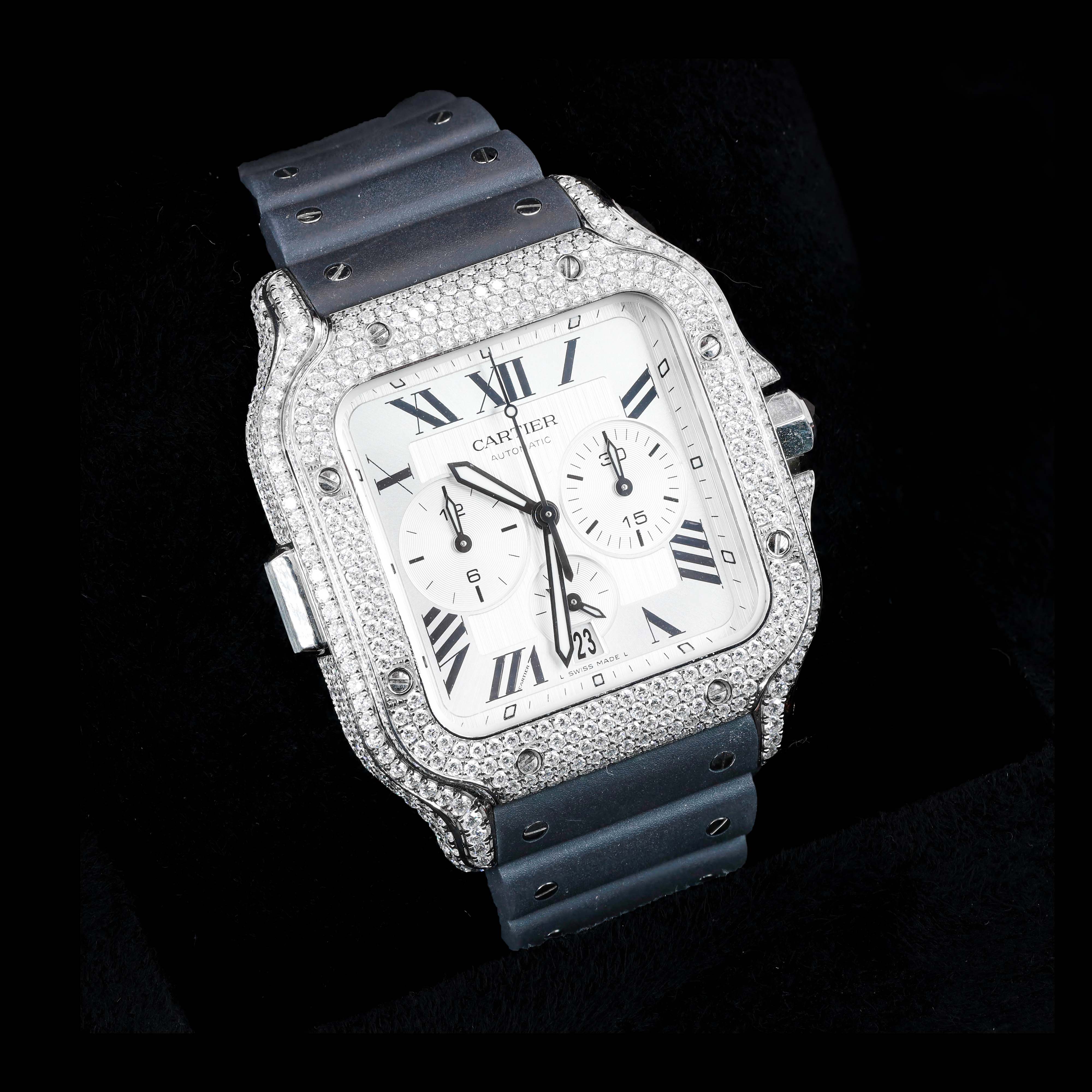 Cartier De Santos Chronograph XL Watch VVS Natural Diamonds