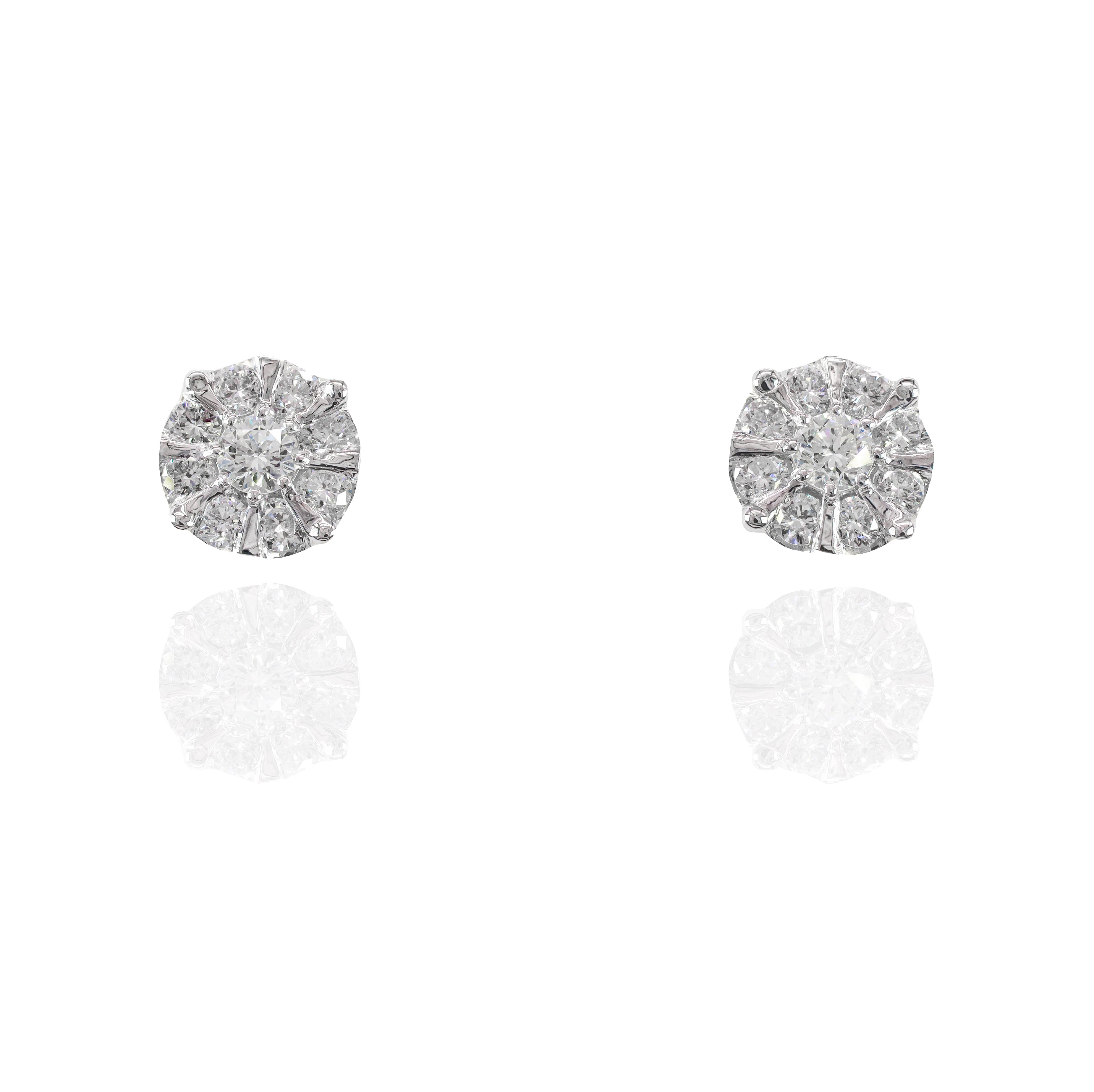 Large Center Diamond Earrings w/ Gold & Diamond Border