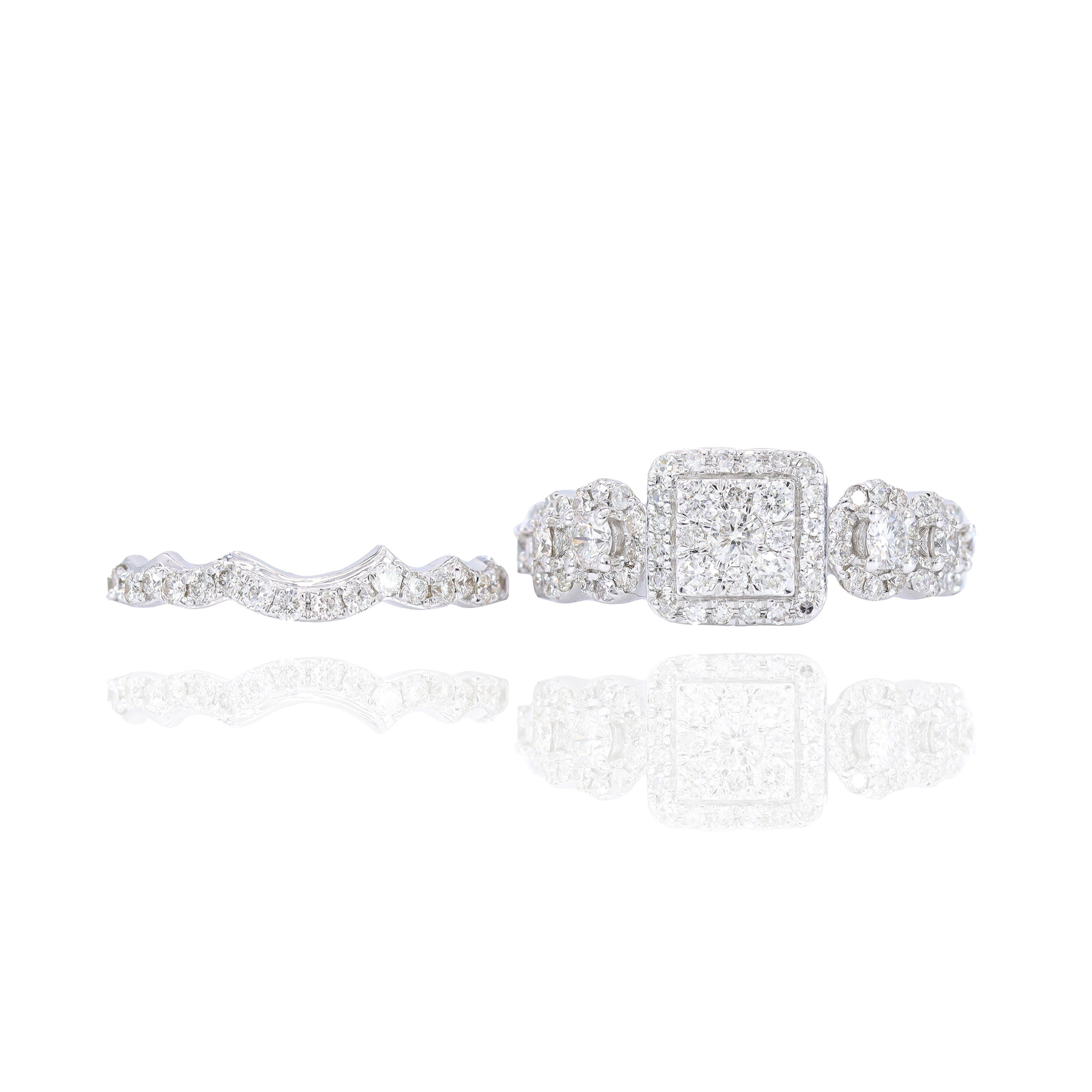 Princess Shaped with Halo Diamond Engagement Ring & Gradual Band