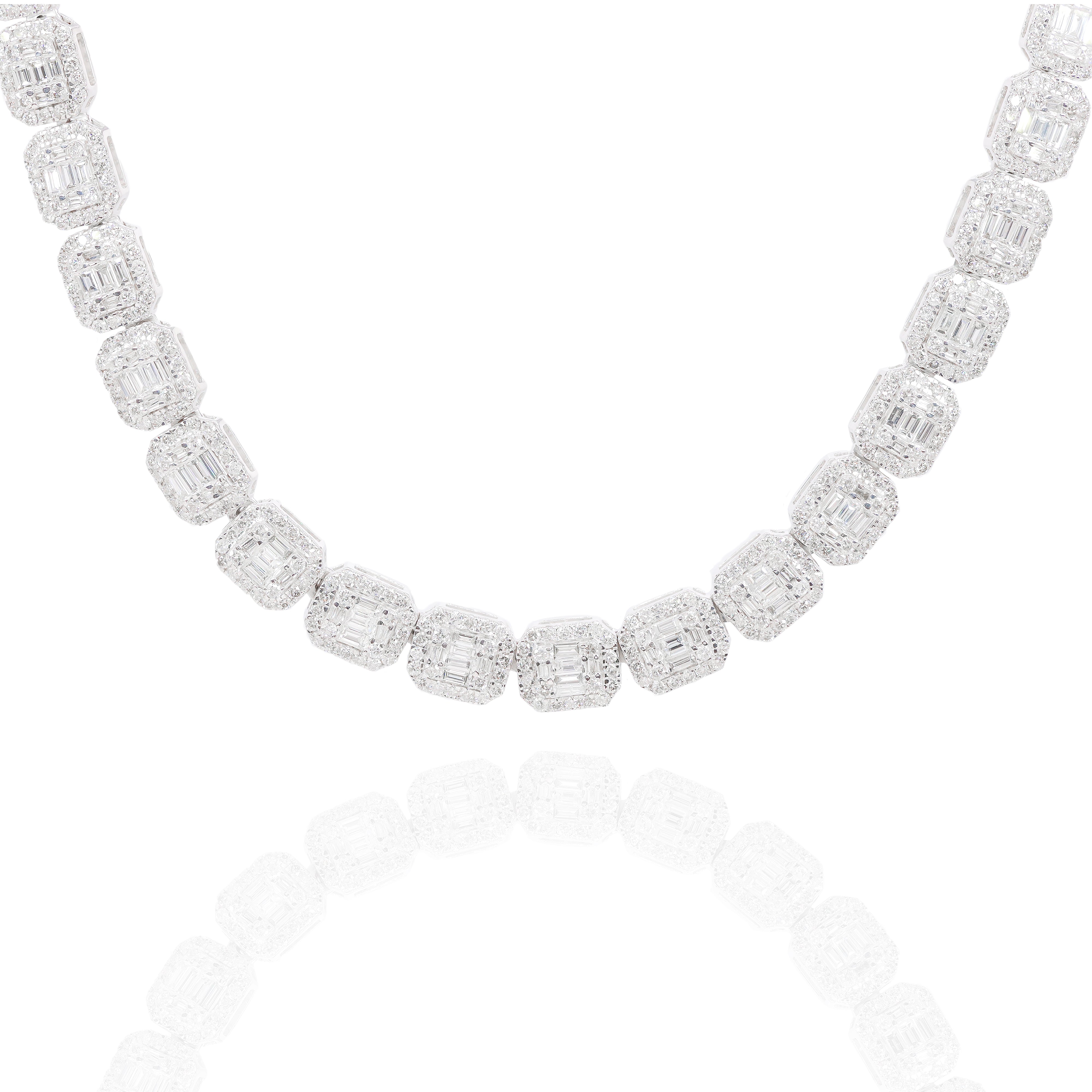 Square Baguette Diamond Tennis Link Chain