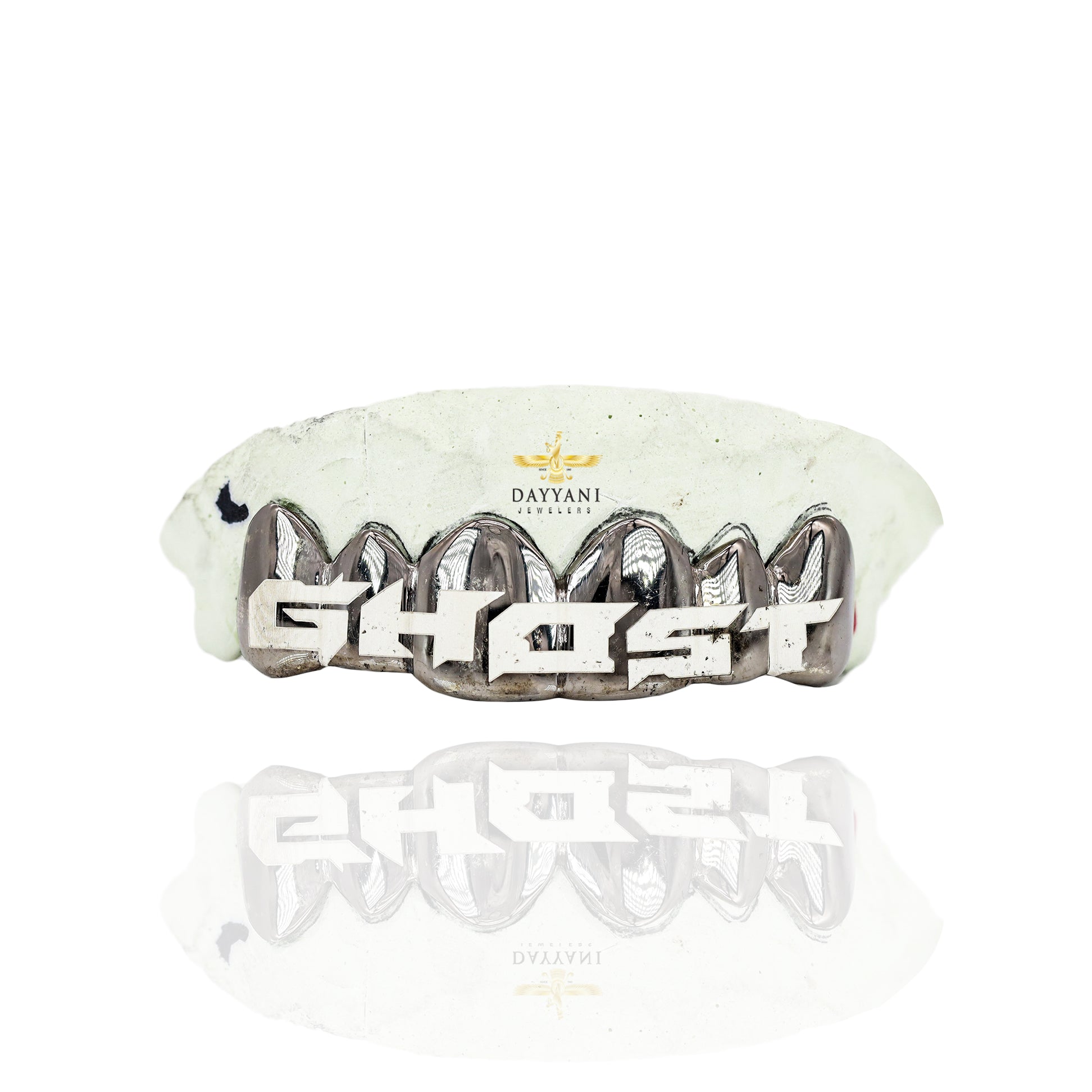 Custom Word/Name Laser Engraving Gold Grillz with Black Rhodium