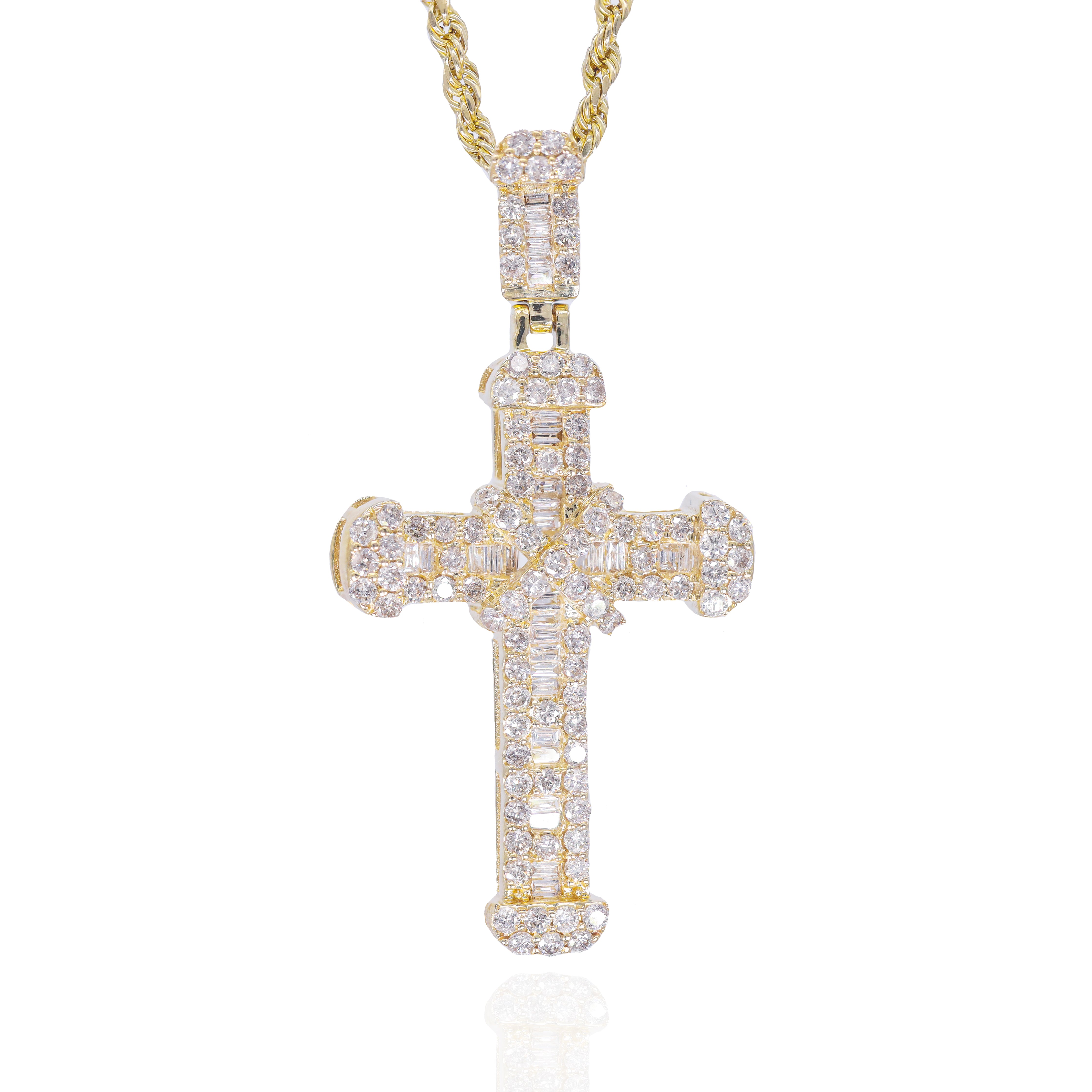 Cross "X" Baguette & Round Diamond Pendant