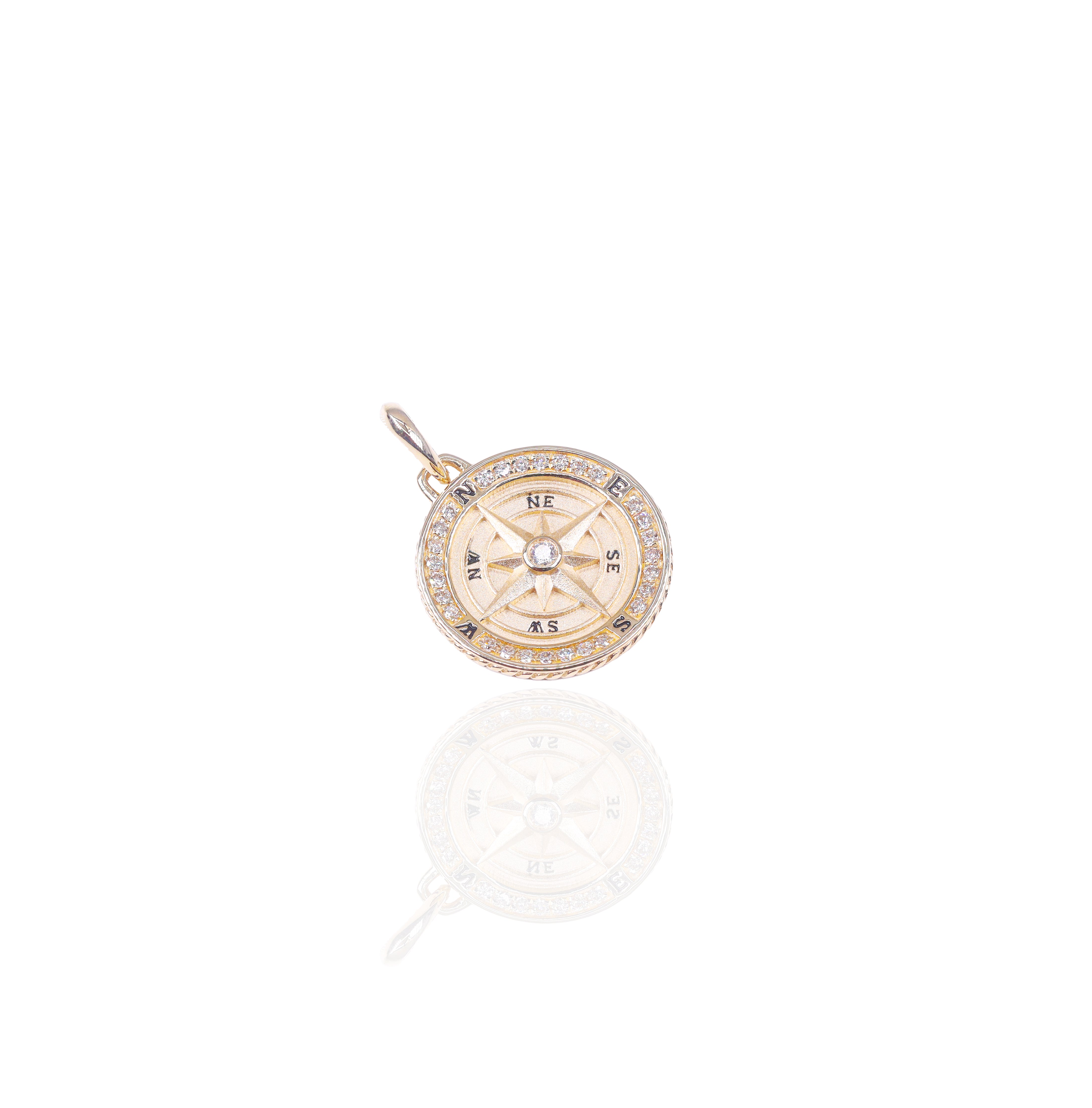 Gold Compass Charm Diamond Pendant