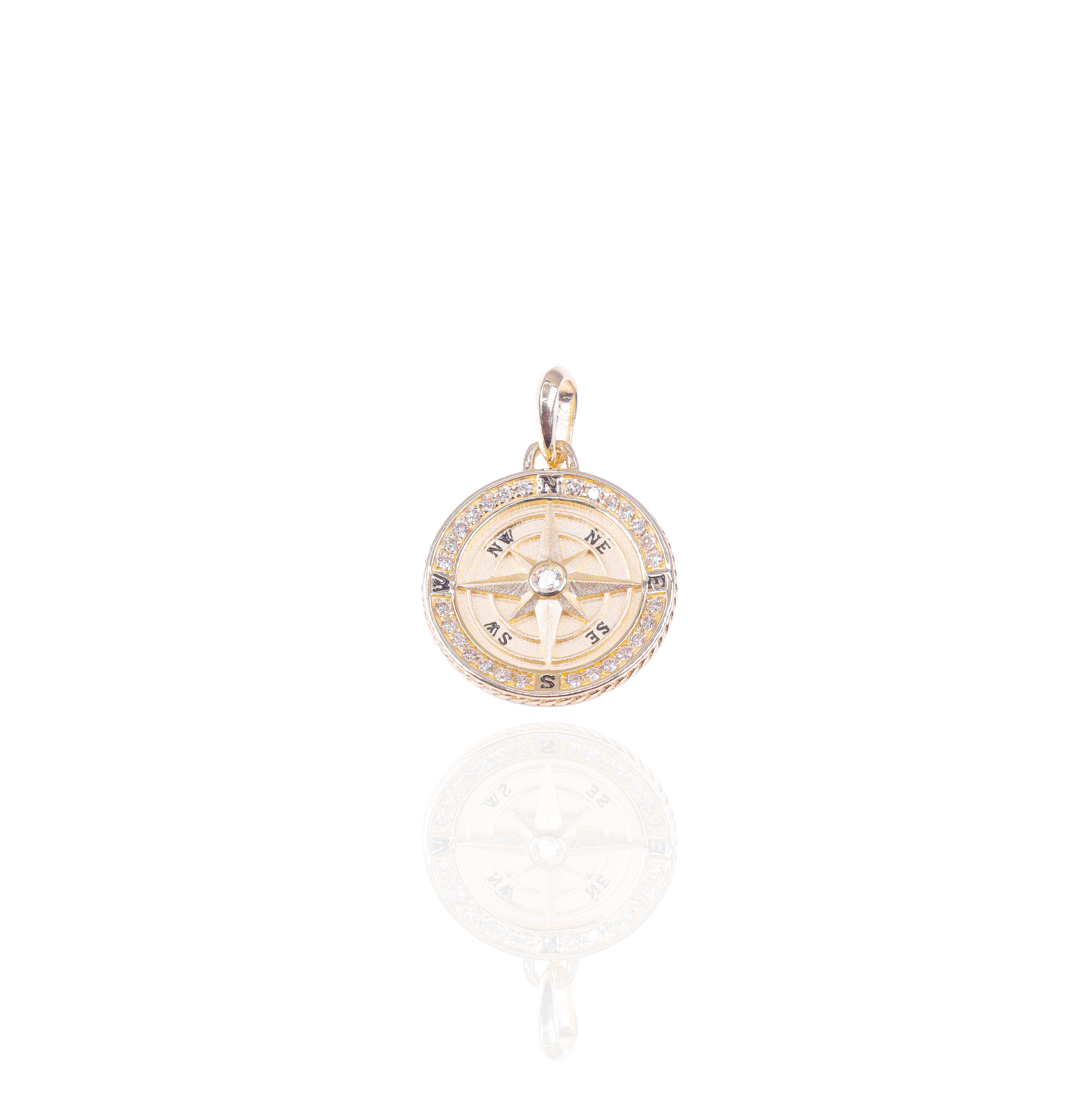 Gold Compass Charm Diamond Pendant