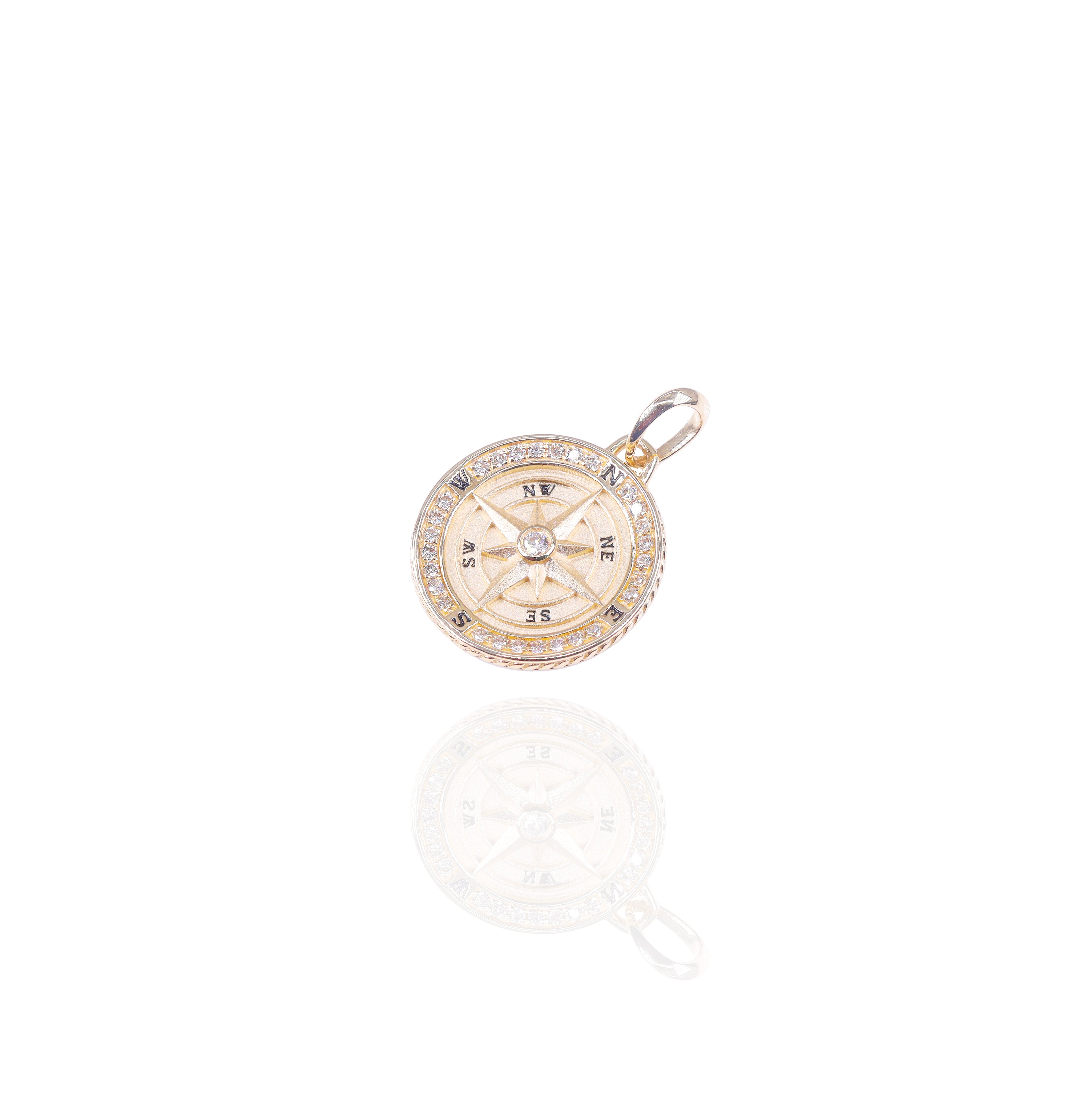 Gold Compass Charm Diamond Pendant