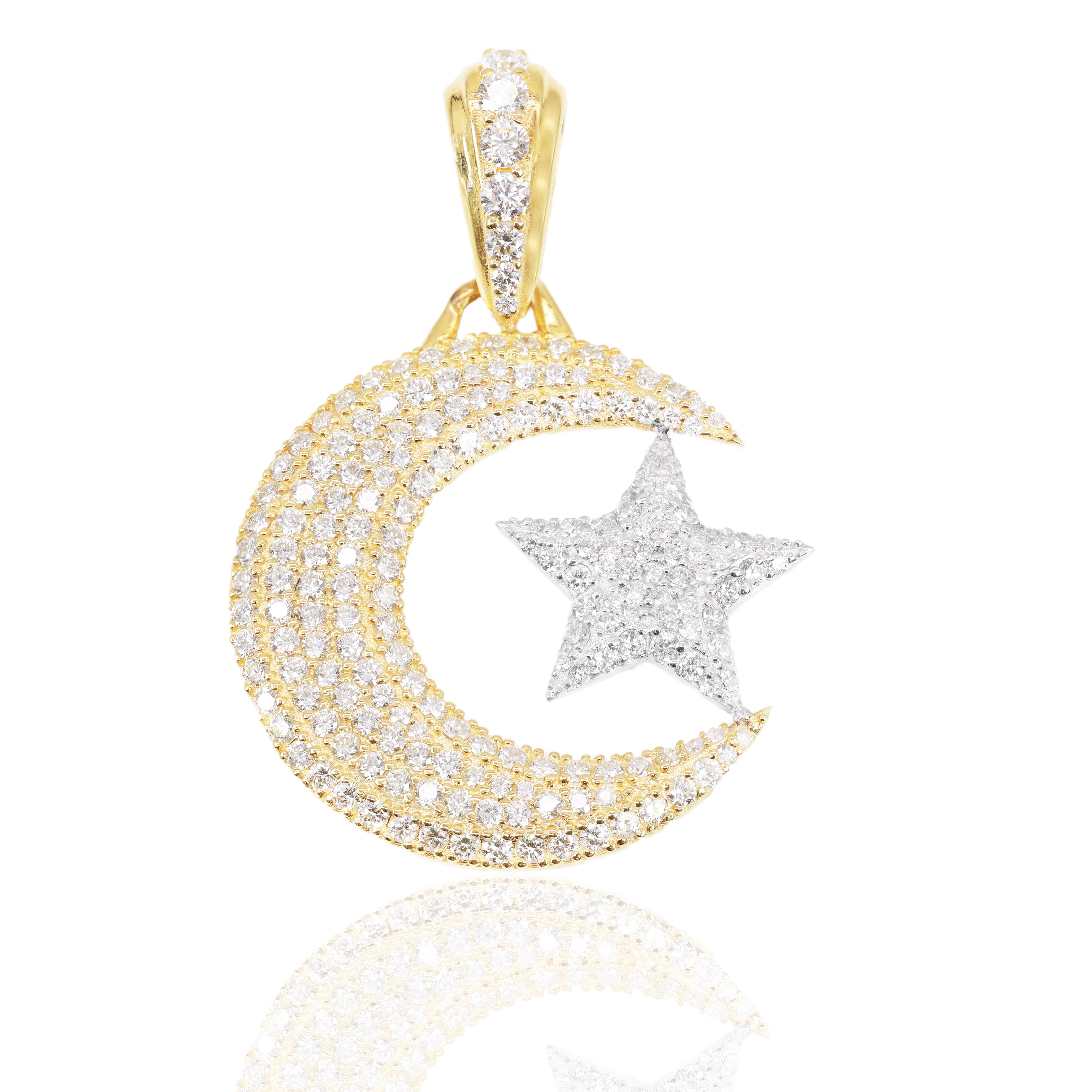 Crescent Moon and Star Diamond Pendant