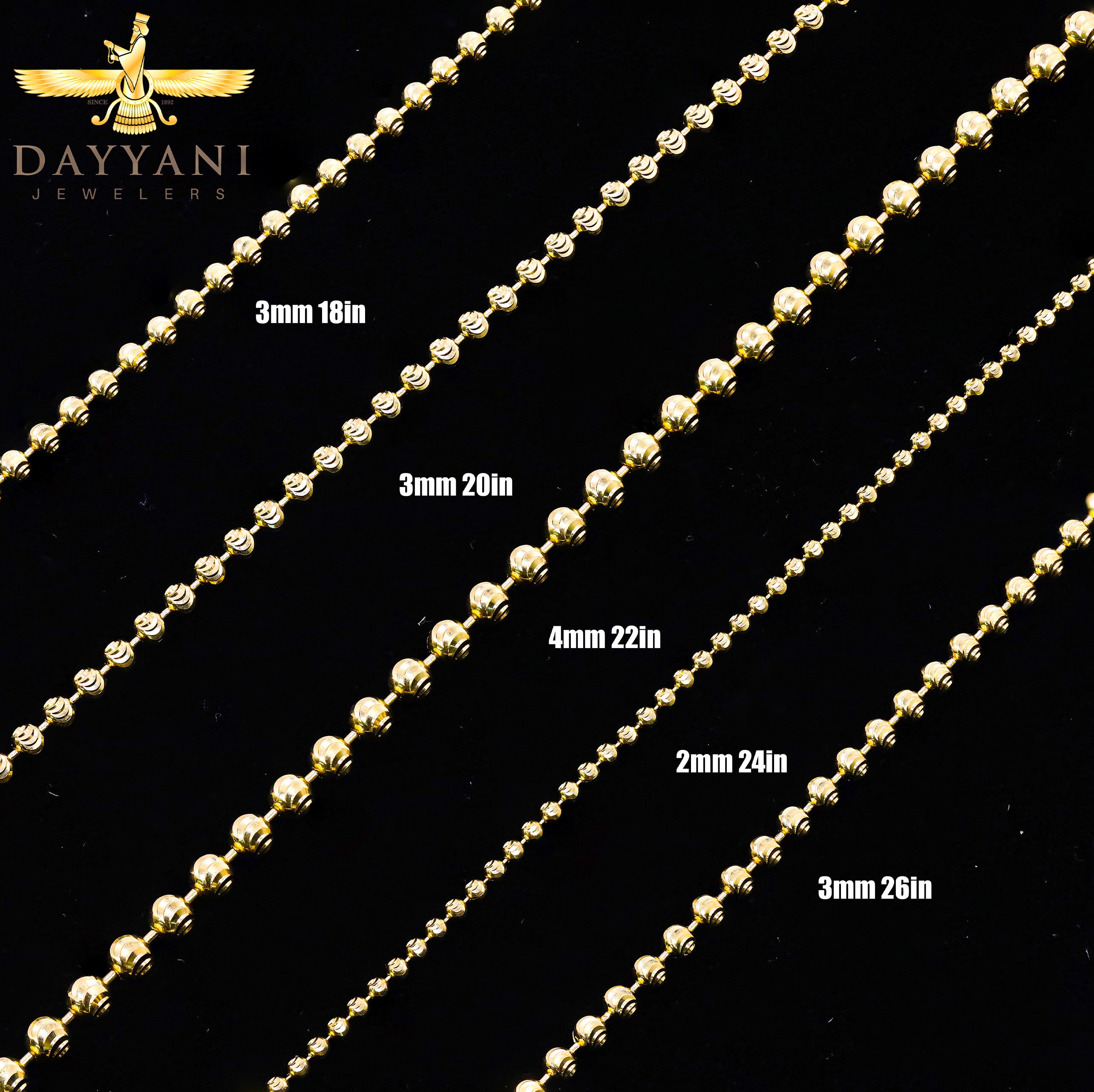 14KT Solid Moon Cut Yellow Gold Chain