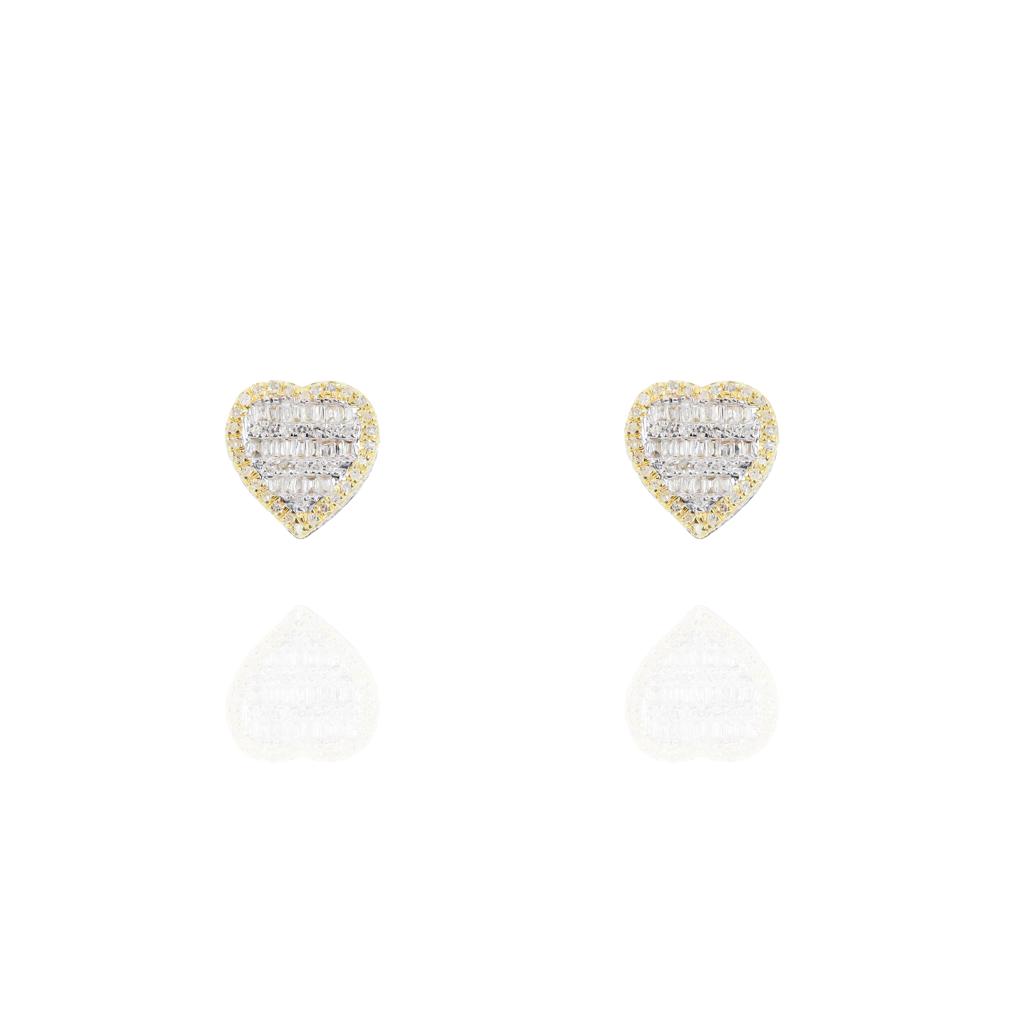 Two-Tone Heart Shape Baguette & Round Diamond Earrings