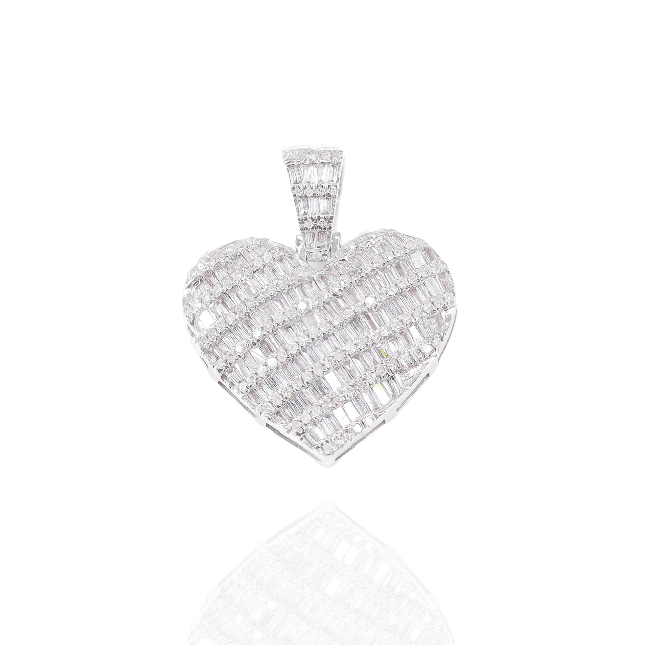 Alternating Baguette Diamond Heart Pendant