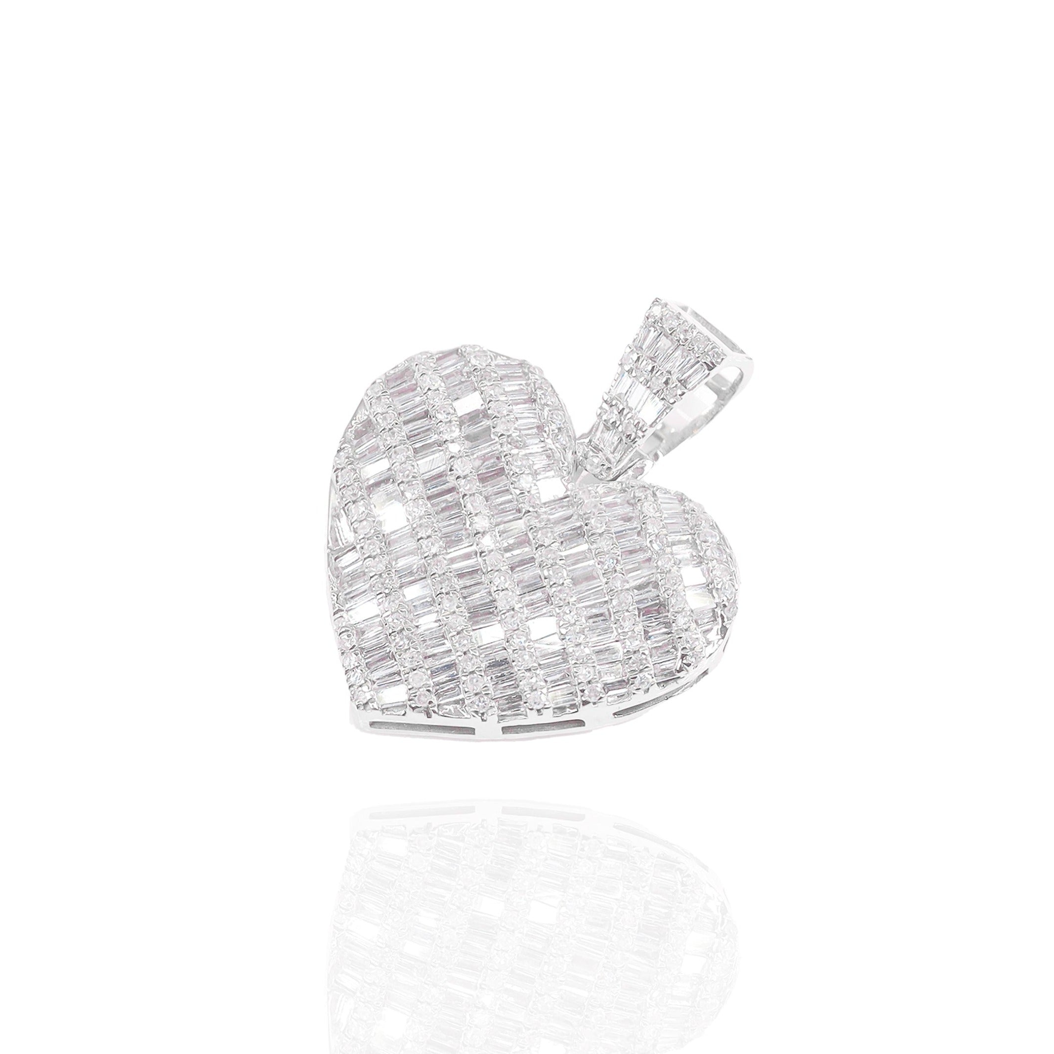 Alternating Baguette Diamond Heart Pendant