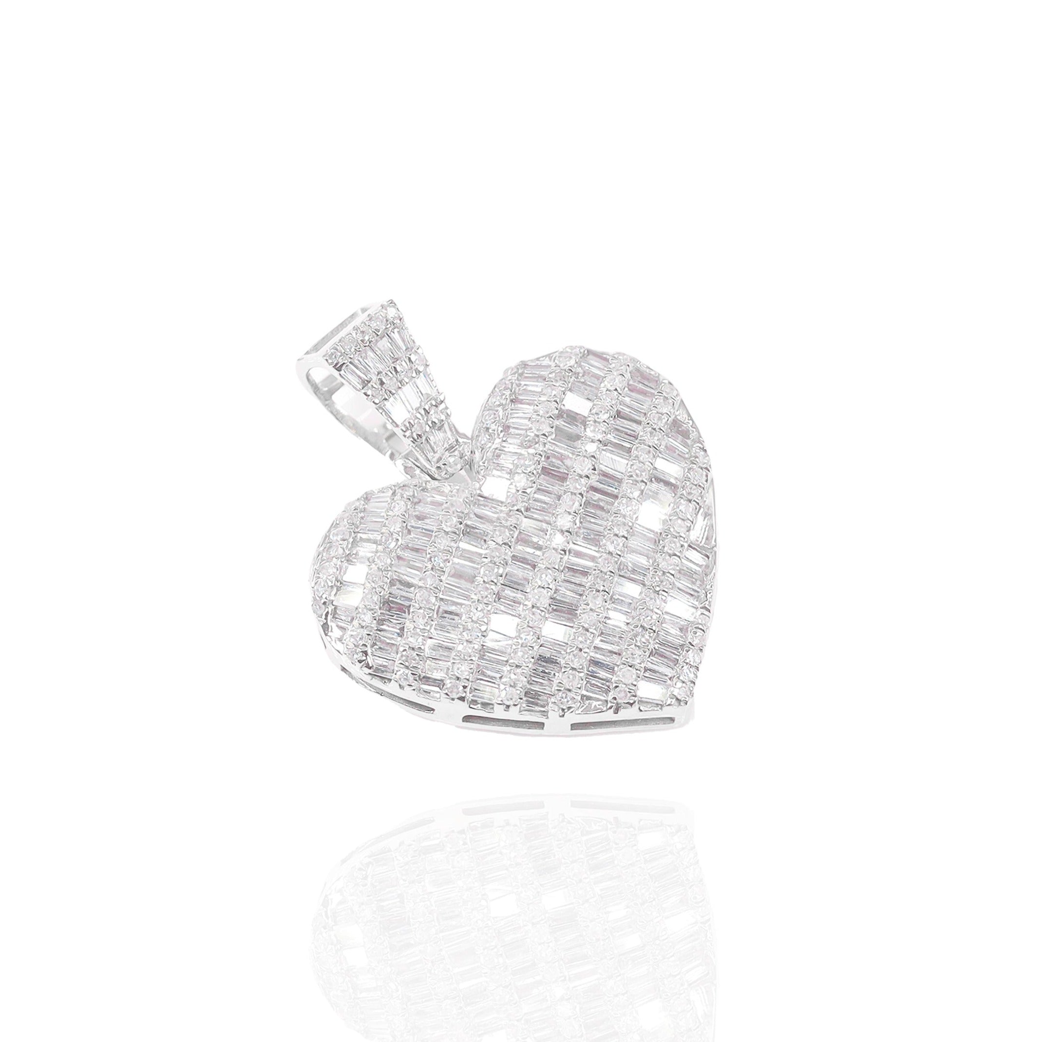 Alternating Baguette Diamond Heart Pendant