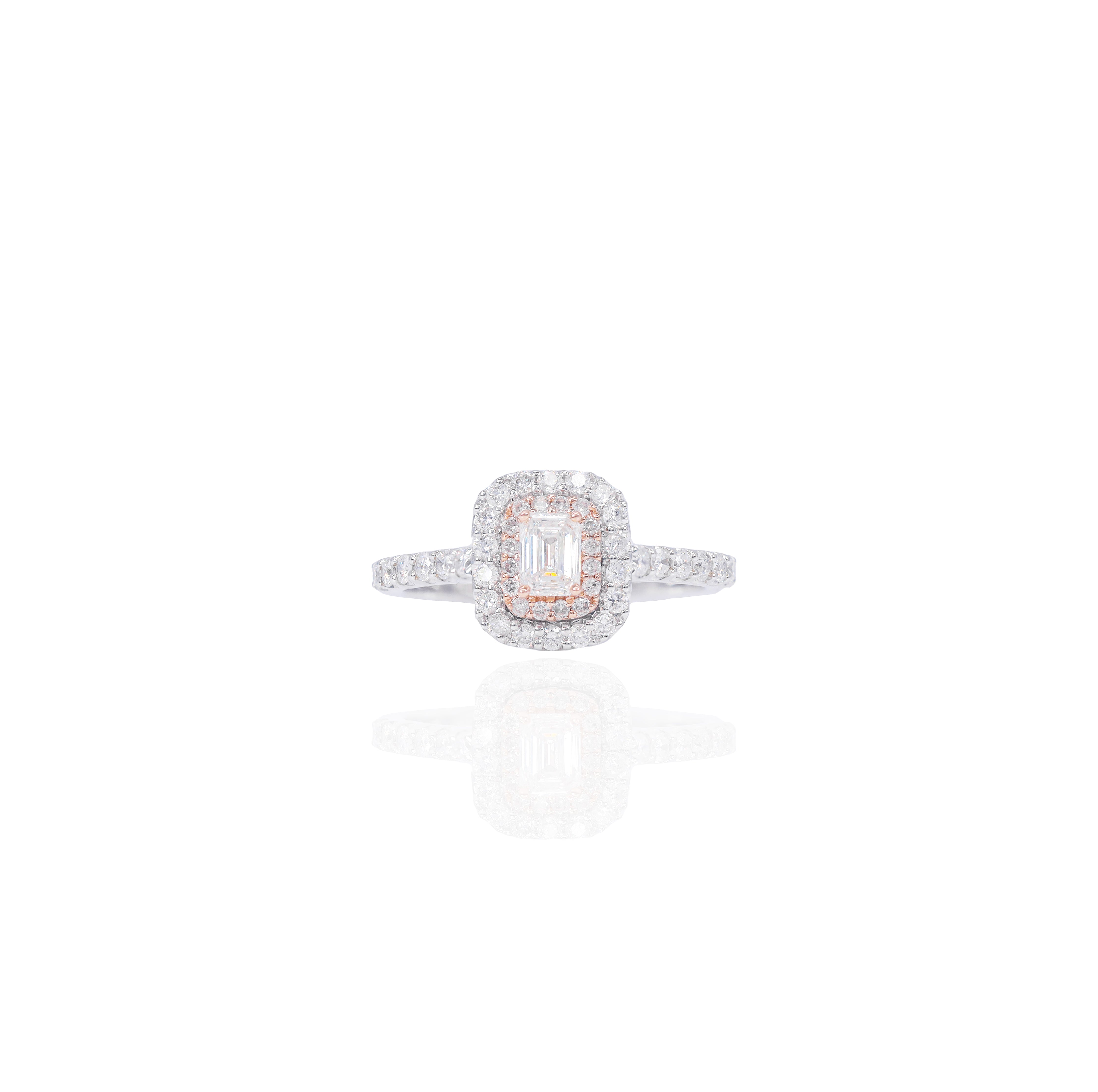 Emerald Cut Double Halo Diamond Engagement Ring & Double Band