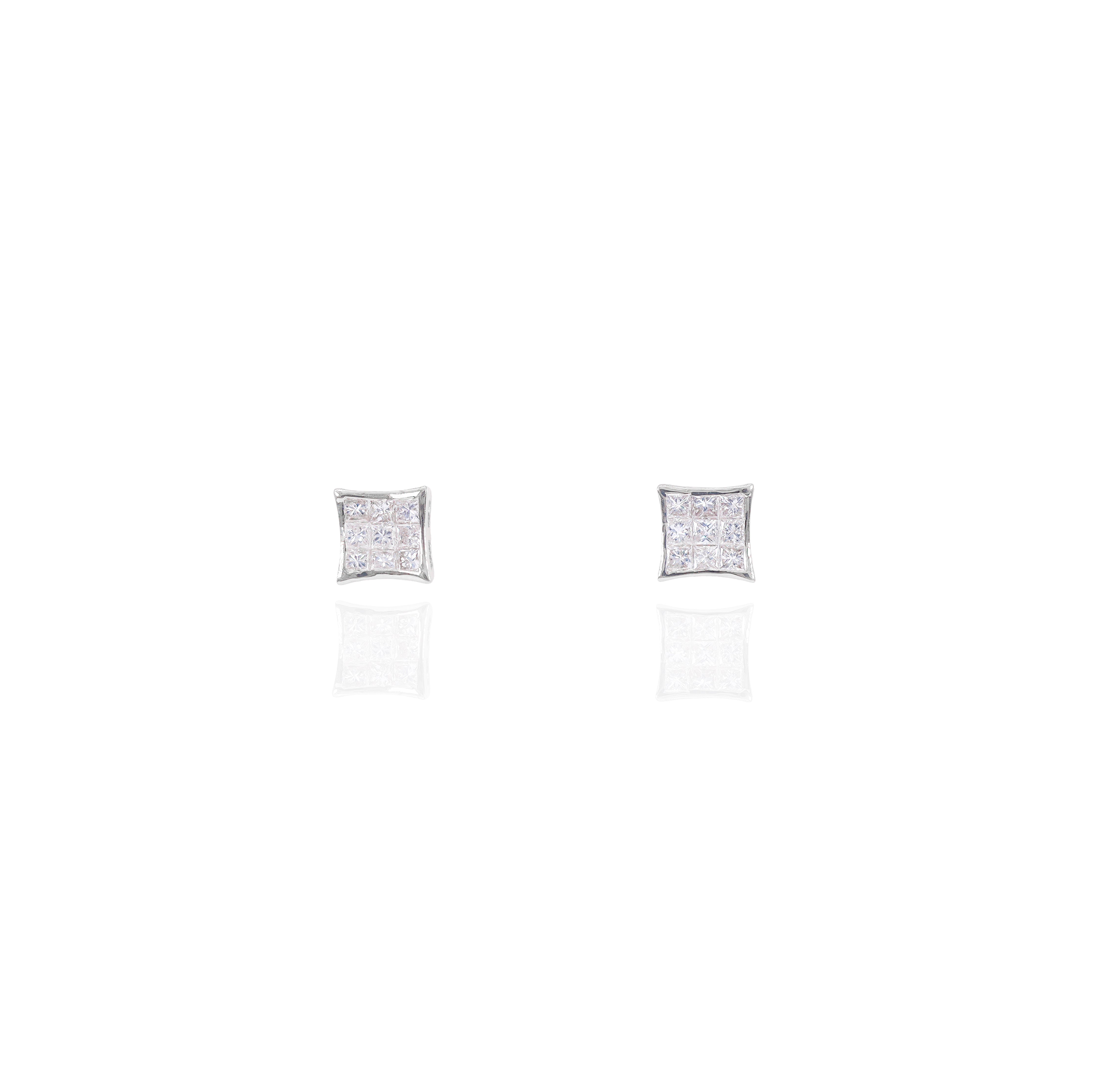 Invisible Set Princess Cut Diamond Earrings with Pointed Corners