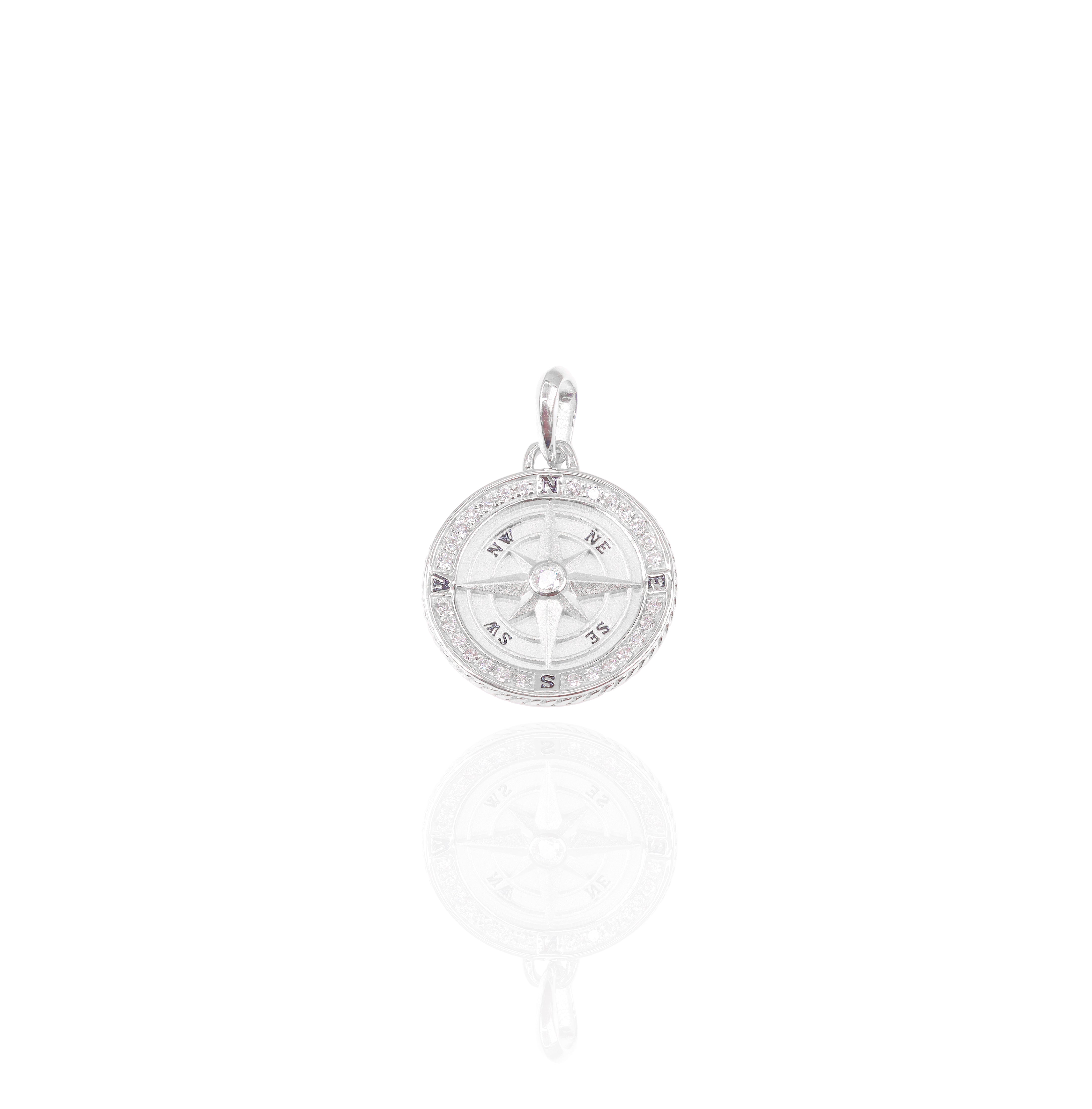 Gold Compass Charm Diamond Pendant