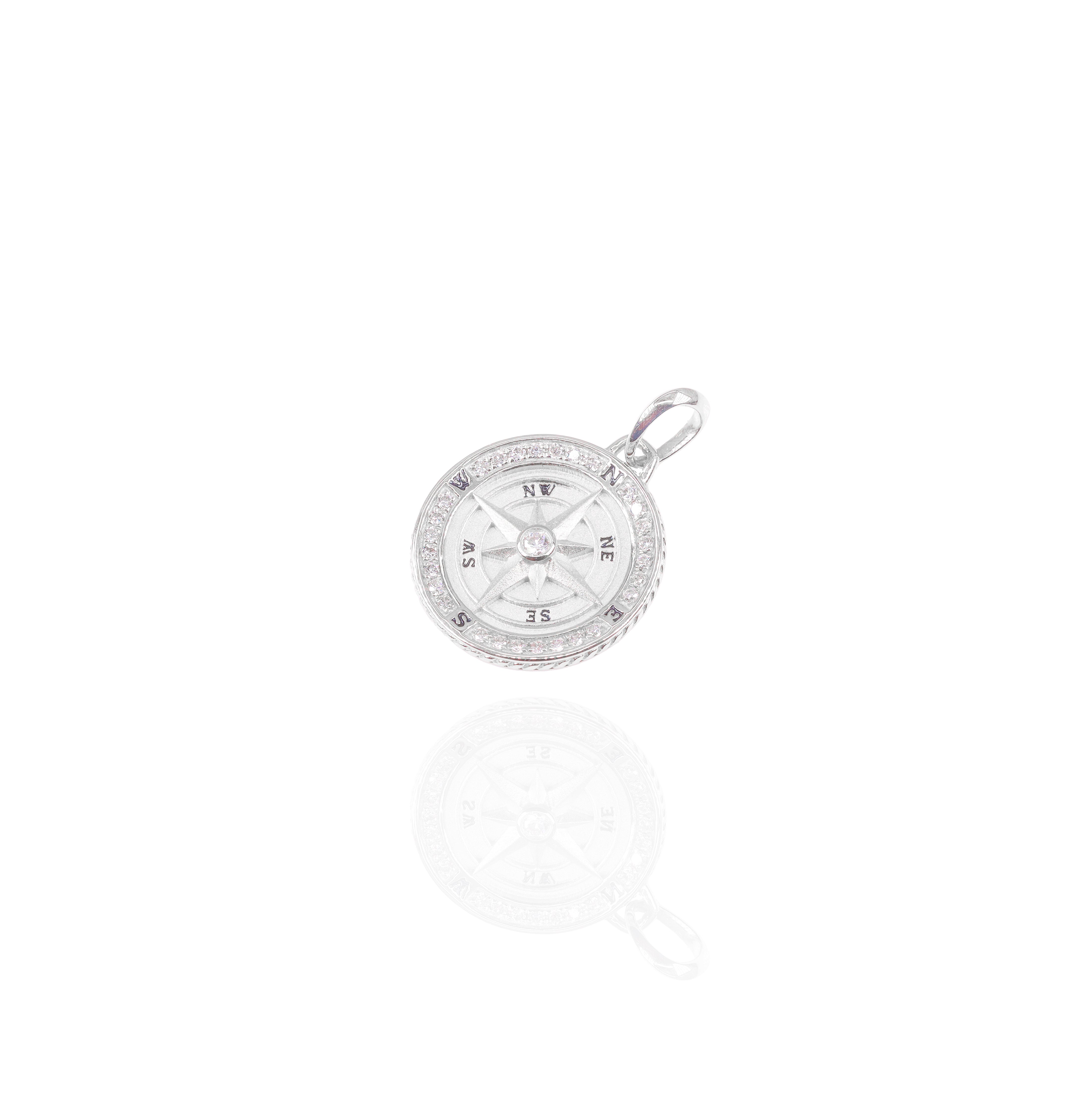 Gold Compass Charm Diamond Pendant