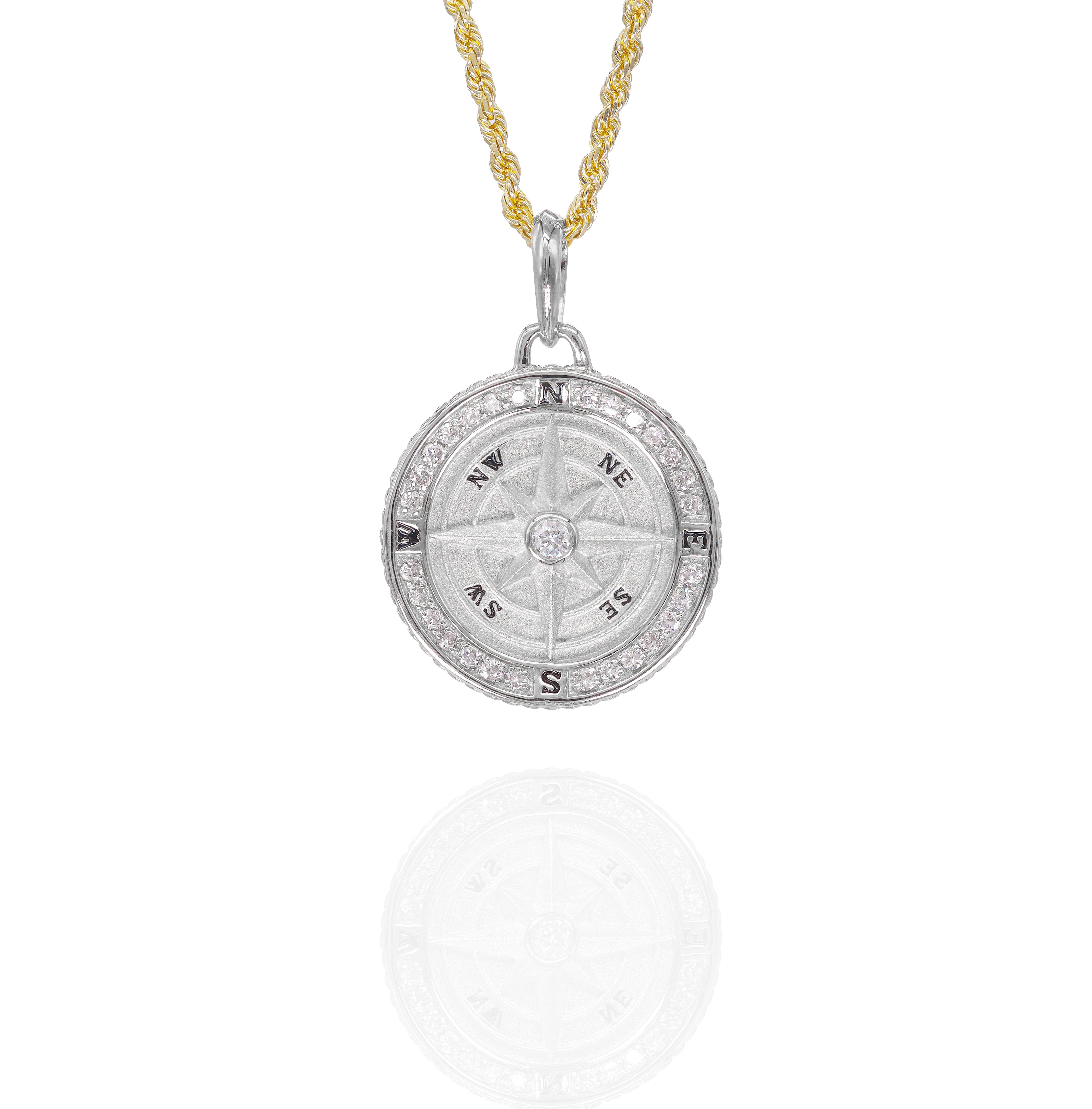 Gold Compass Charm Diamond Pendant