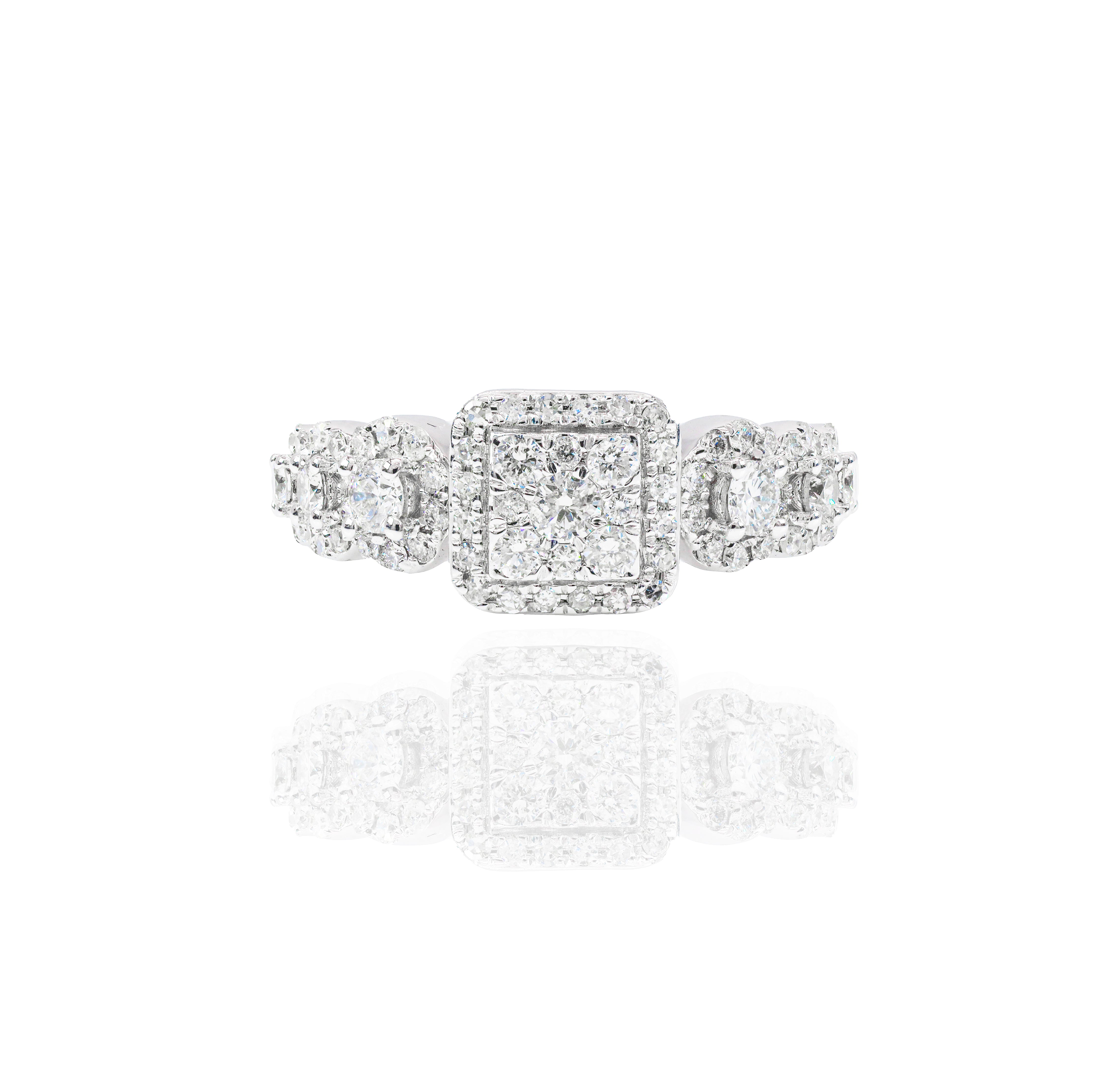 Princess Shaped with Halo Diamond Engagement Ring & Gradual Band